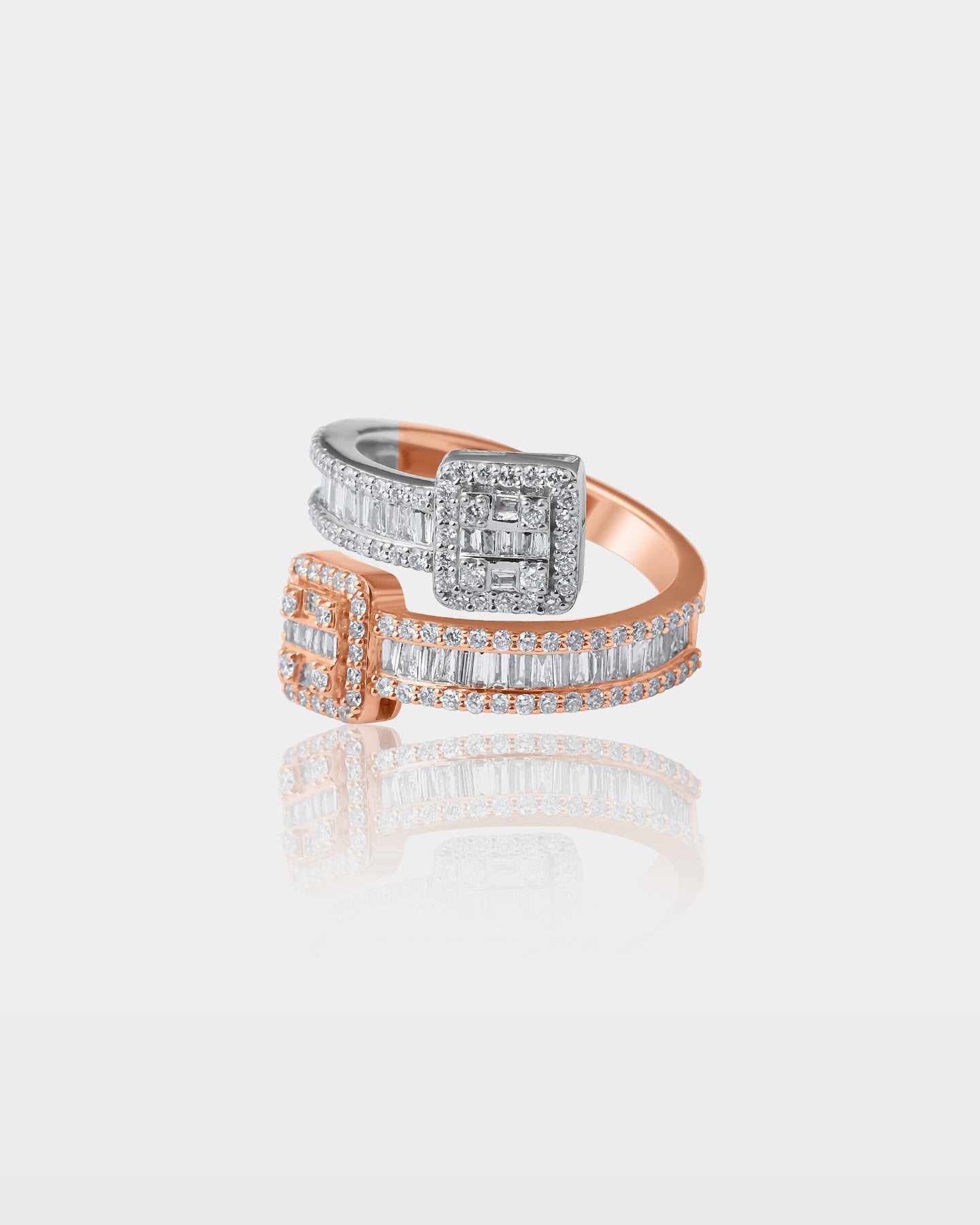 White & Rose Gold Double-Square Diamond Wrap Ring | The Ice Champ Dallas, Texas