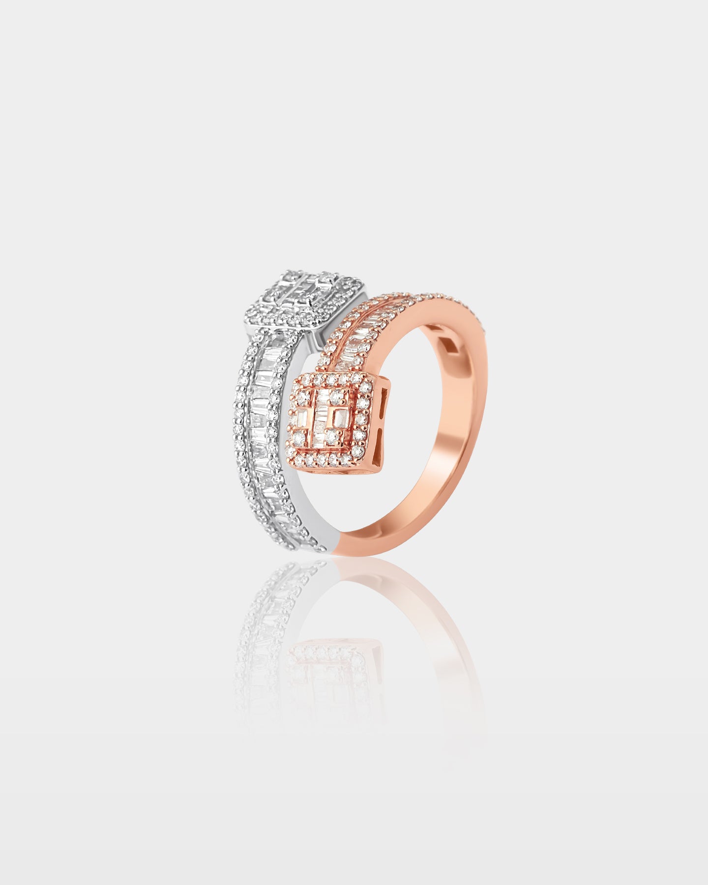 White & Rose Gold Double-Square Diamond Wrap Ring | The Ice Champ Dallas, Texas