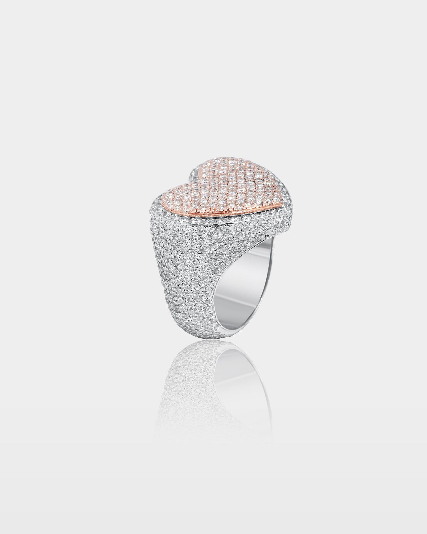 Two-Tone Iced Heart Signet Ring | The Ice Champ Jewelry Grapevine