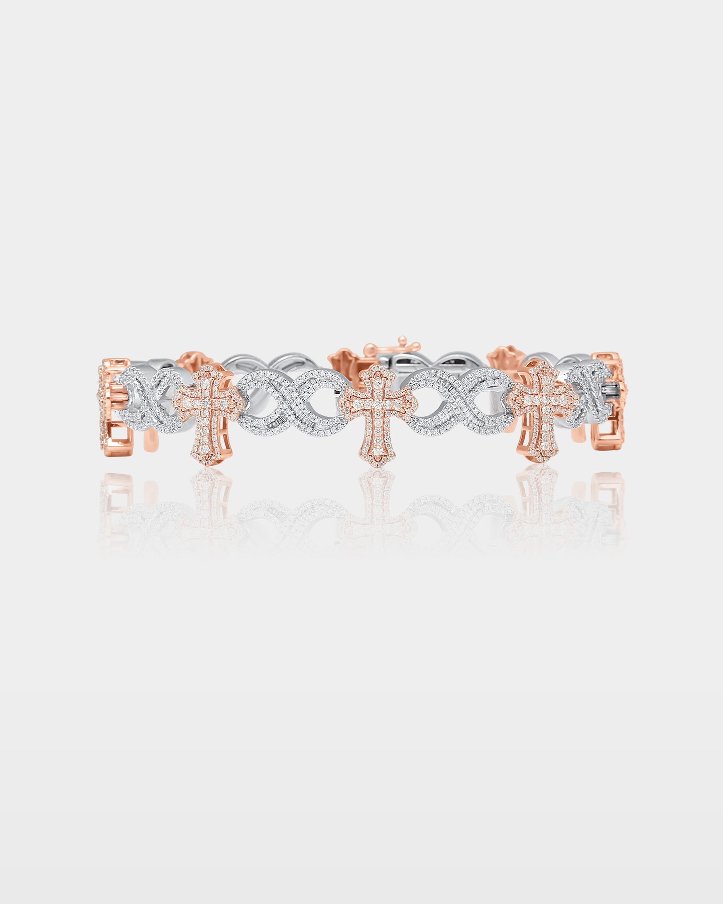 Rose and White Gold Infinity & Cross Diamond Bracelet | The Ice Champ