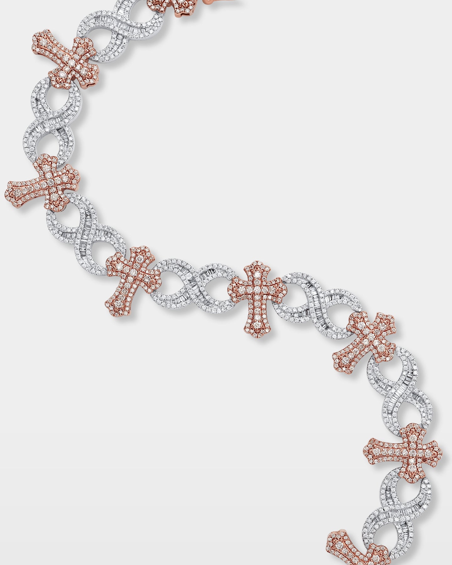 Rose and White Gold Infinity & Cross Diamond Bracelet | The Ice Champ Grapevine, TX