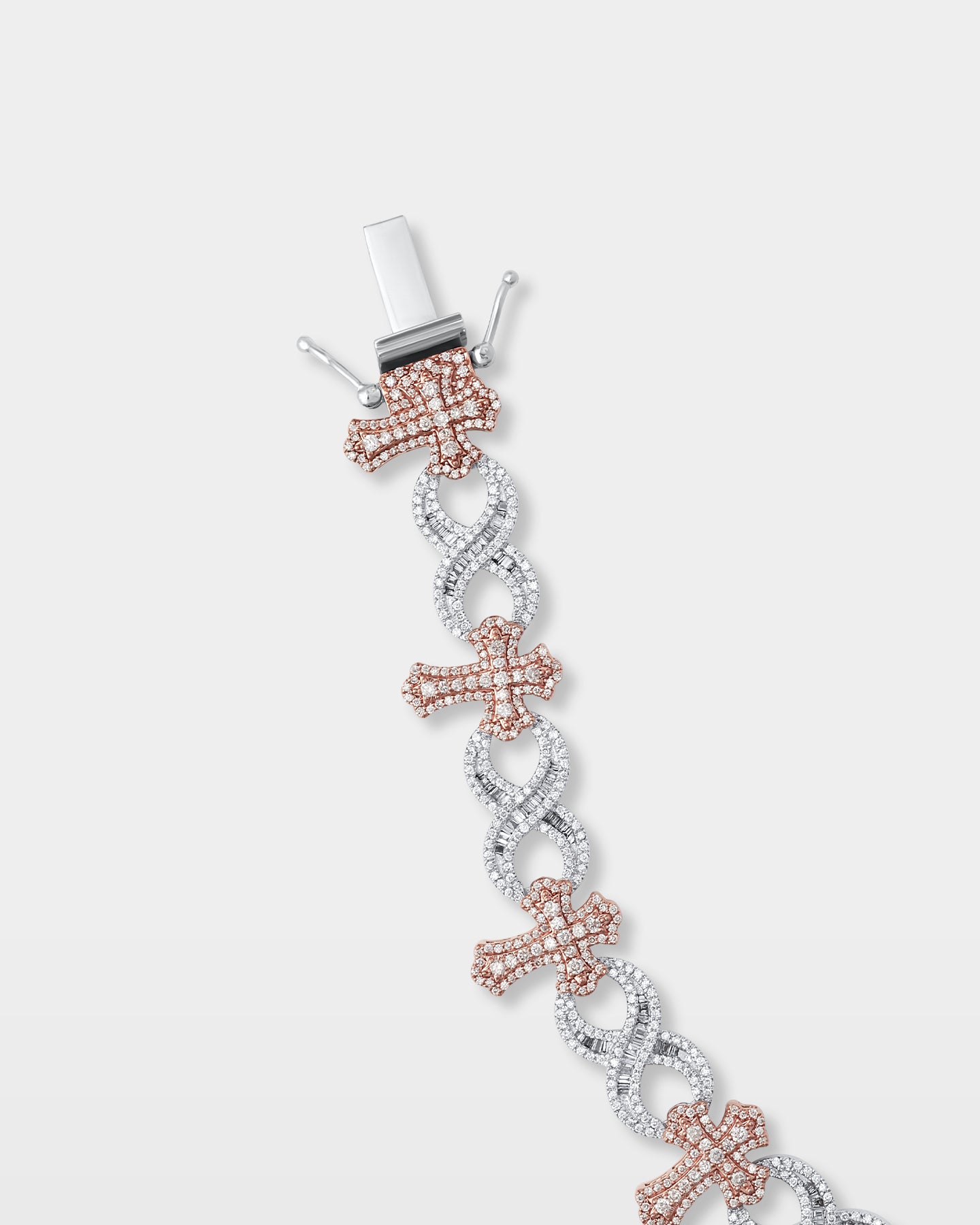 Rose and White Gold Infinity & Cross Diamond Bracelet | The Ice Champ Grapevine, TX