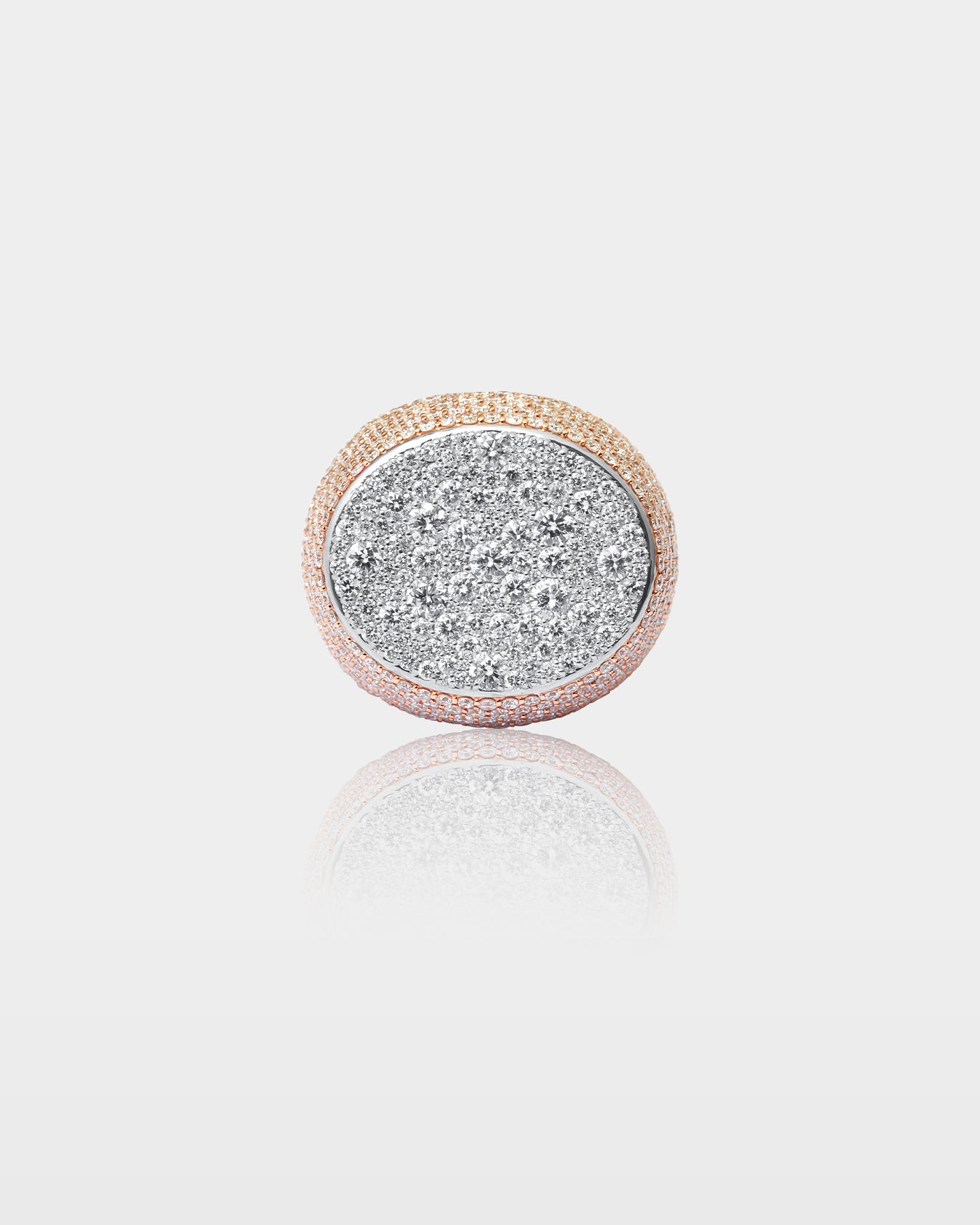 White and Rose Gold Oval Face Pavé Diamond Ring | The Ice Champ Grapevine, Texas