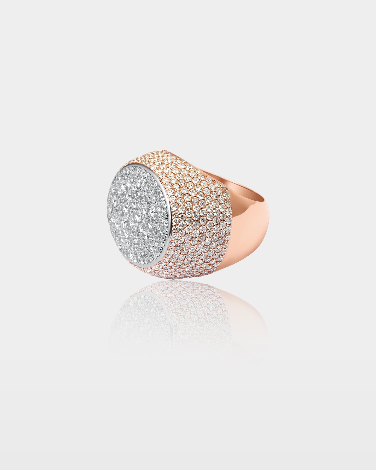 White and Rose Gold Oval Face Pavé Diamond Ring | The Ice Champ Grapevine, Texas