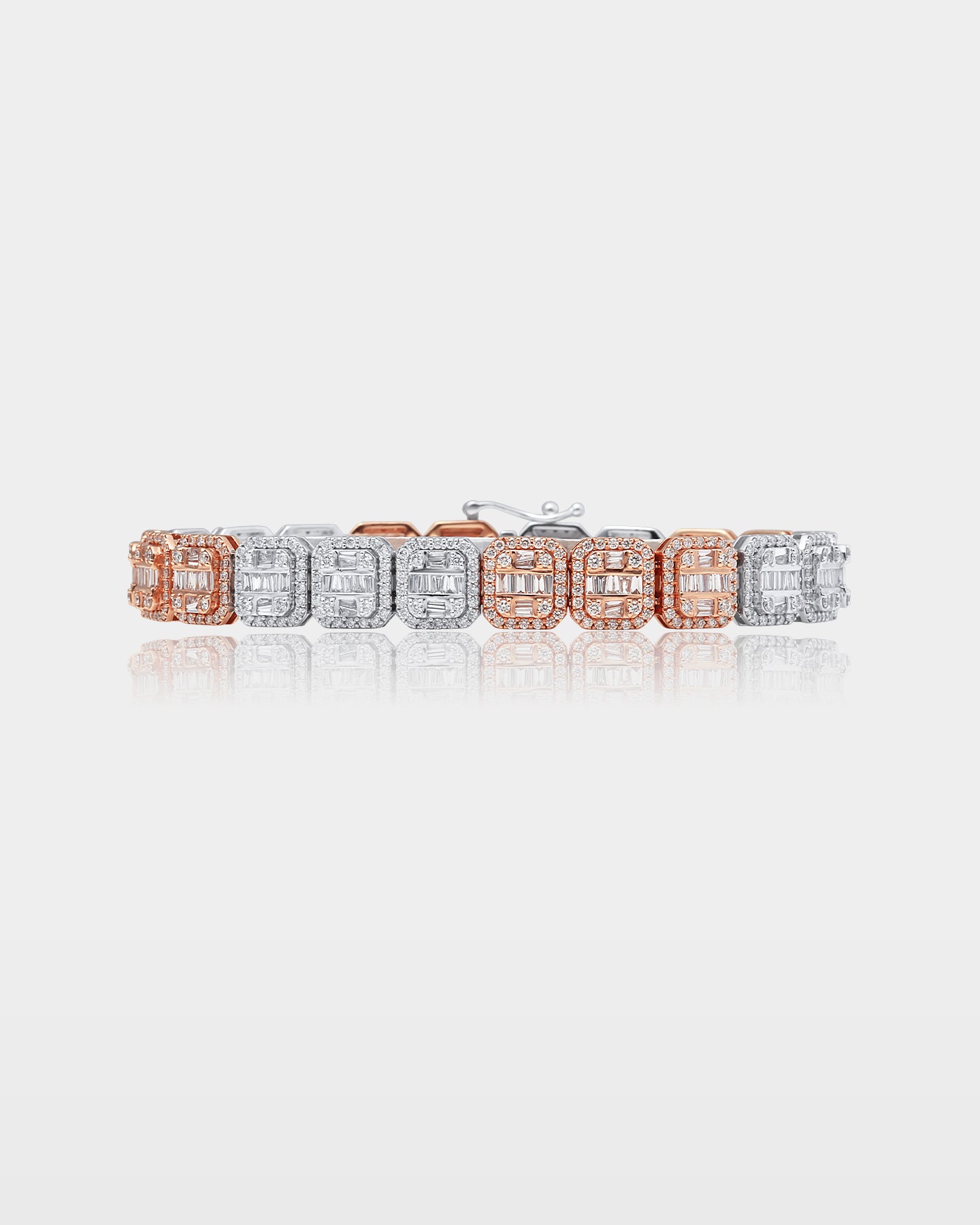 White and Rose Gold Square-Shaped Diamond Link Bracelet | The Ice Champ DFW, Texas