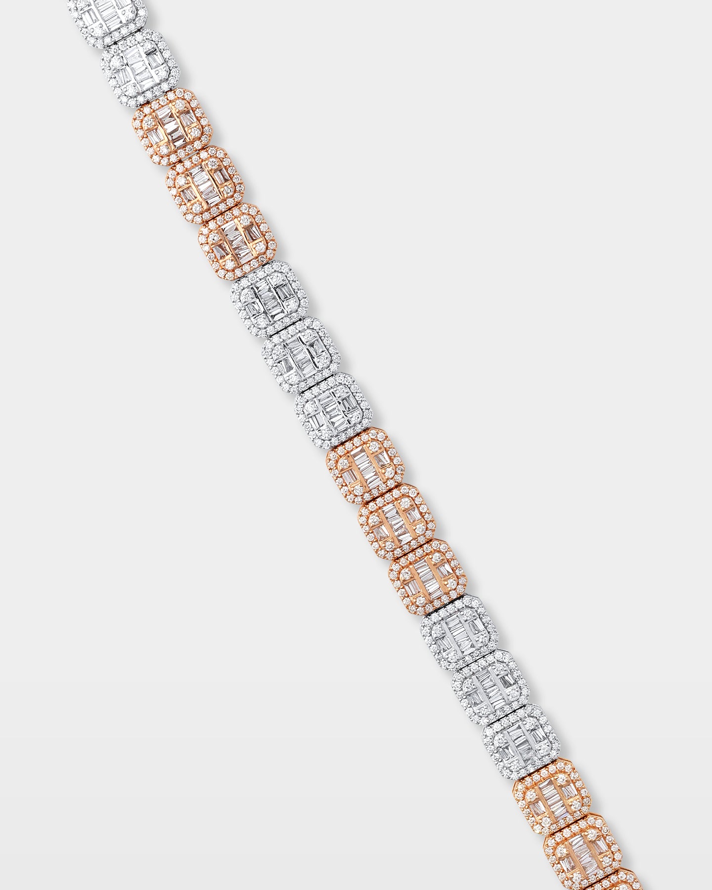 White and Rose Gold Square-Shaped Diamond Link Bracelet | The Ice Champ DFW, Texas