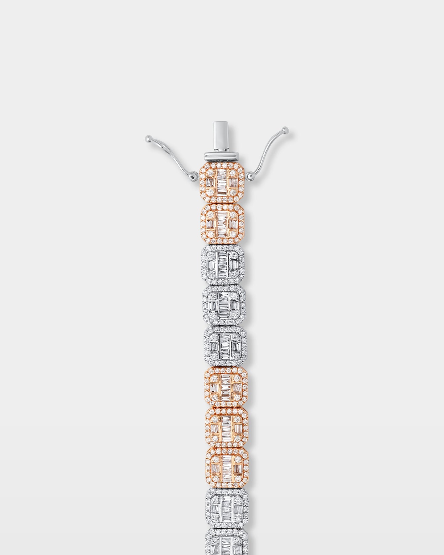 White and Rose Gold Square-Shaped Diamond Link Bracelet | The Ice Champ DFW, Texas