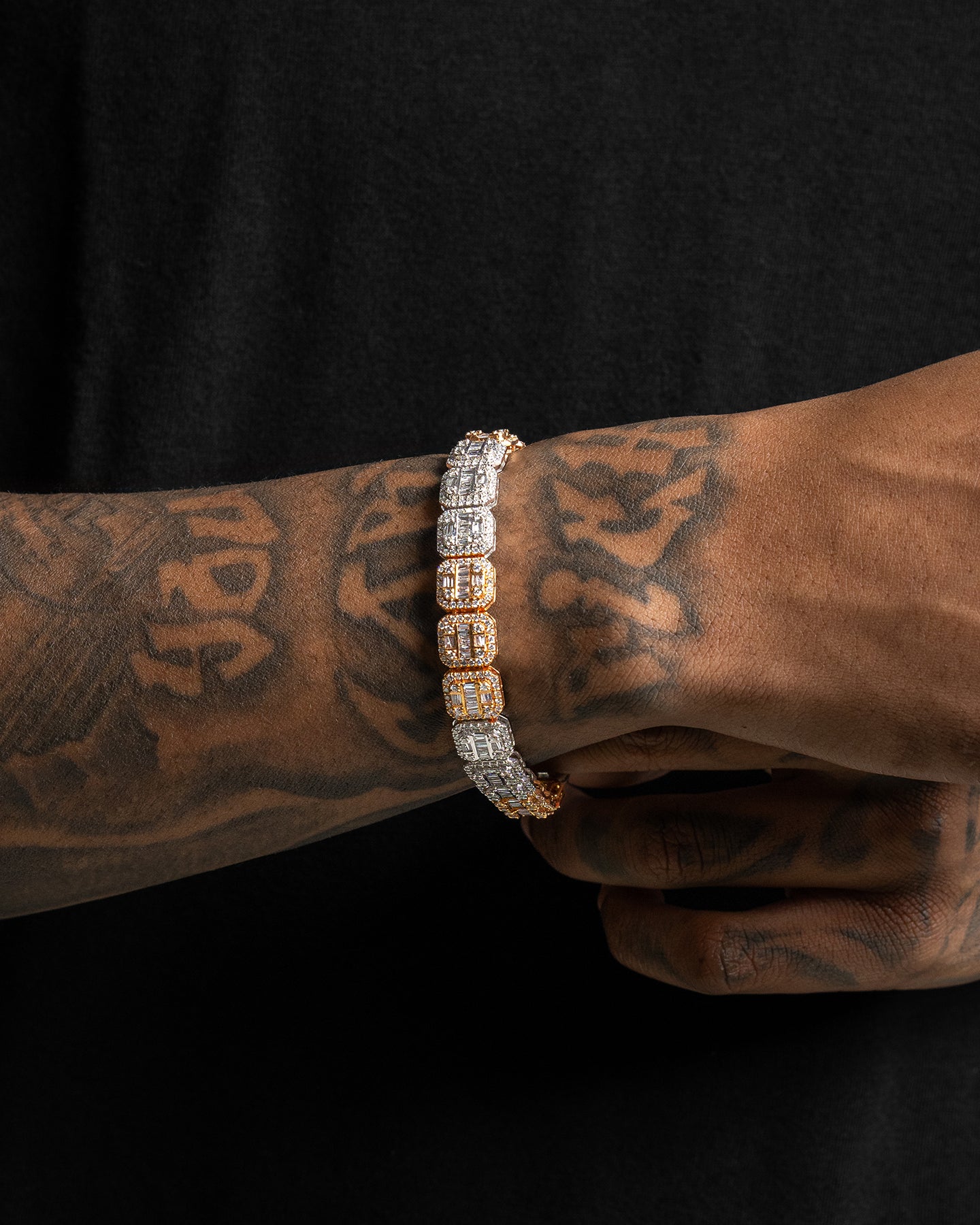 White and Rose Gold Square-Shaped Diamond Link Bracelet | The Ice Champ