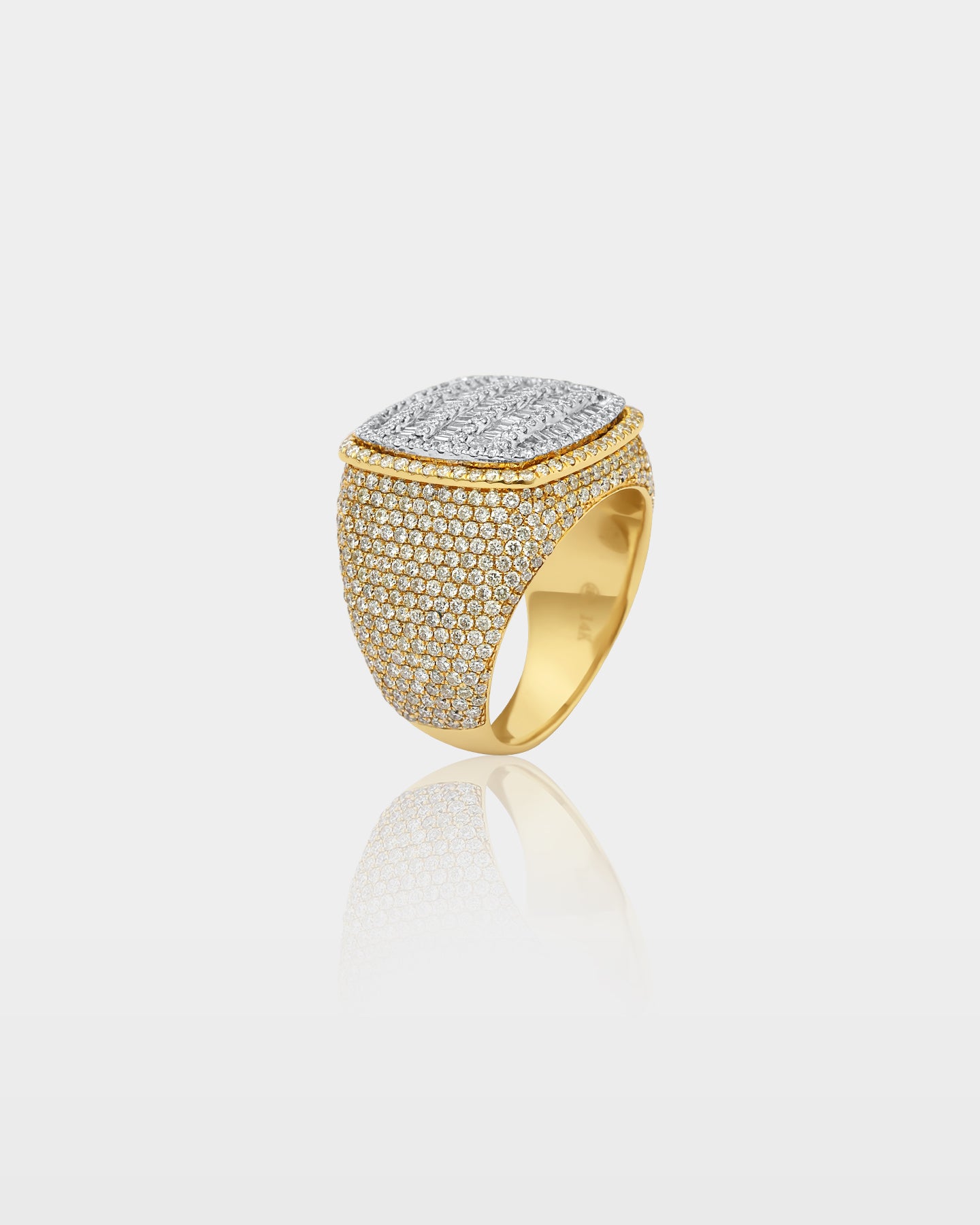 Two-Tone Square Baguette And Round Diamond Signet Ring | The Ice Champ Dallas, Texas