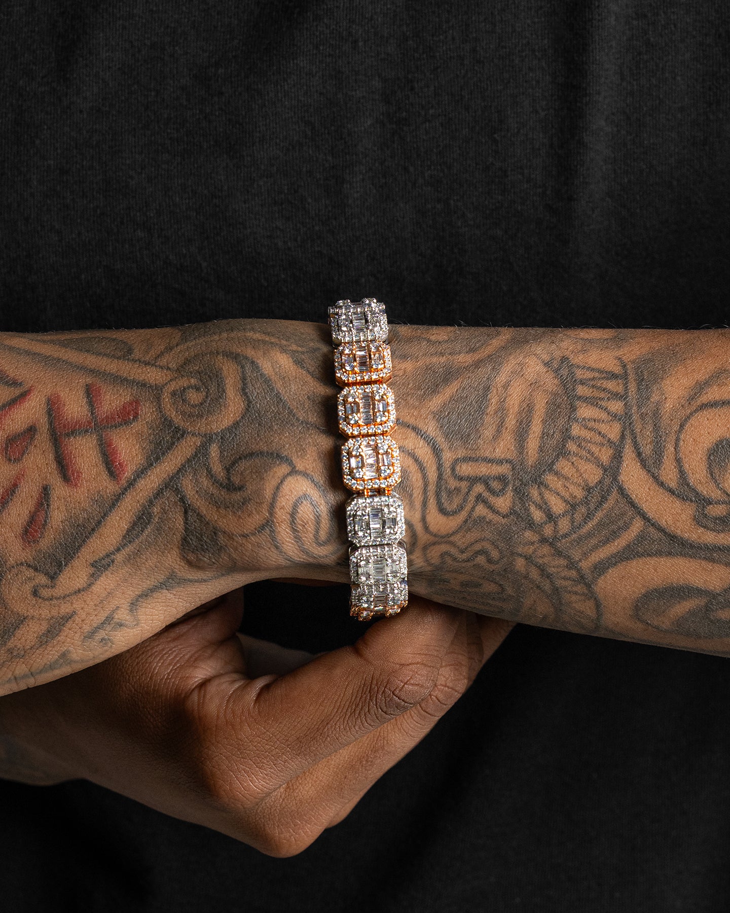 Rose and White Gold Square Link Diamond Bracelet | The Ice Champ TX