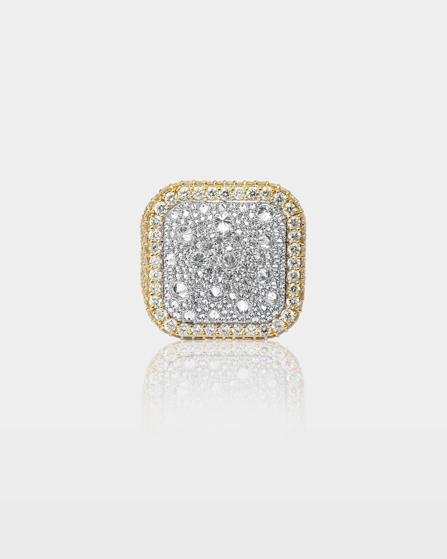 Iced Out White and Yellow Gold Square Diamond Ring | The Ice Champ Dallas, TX