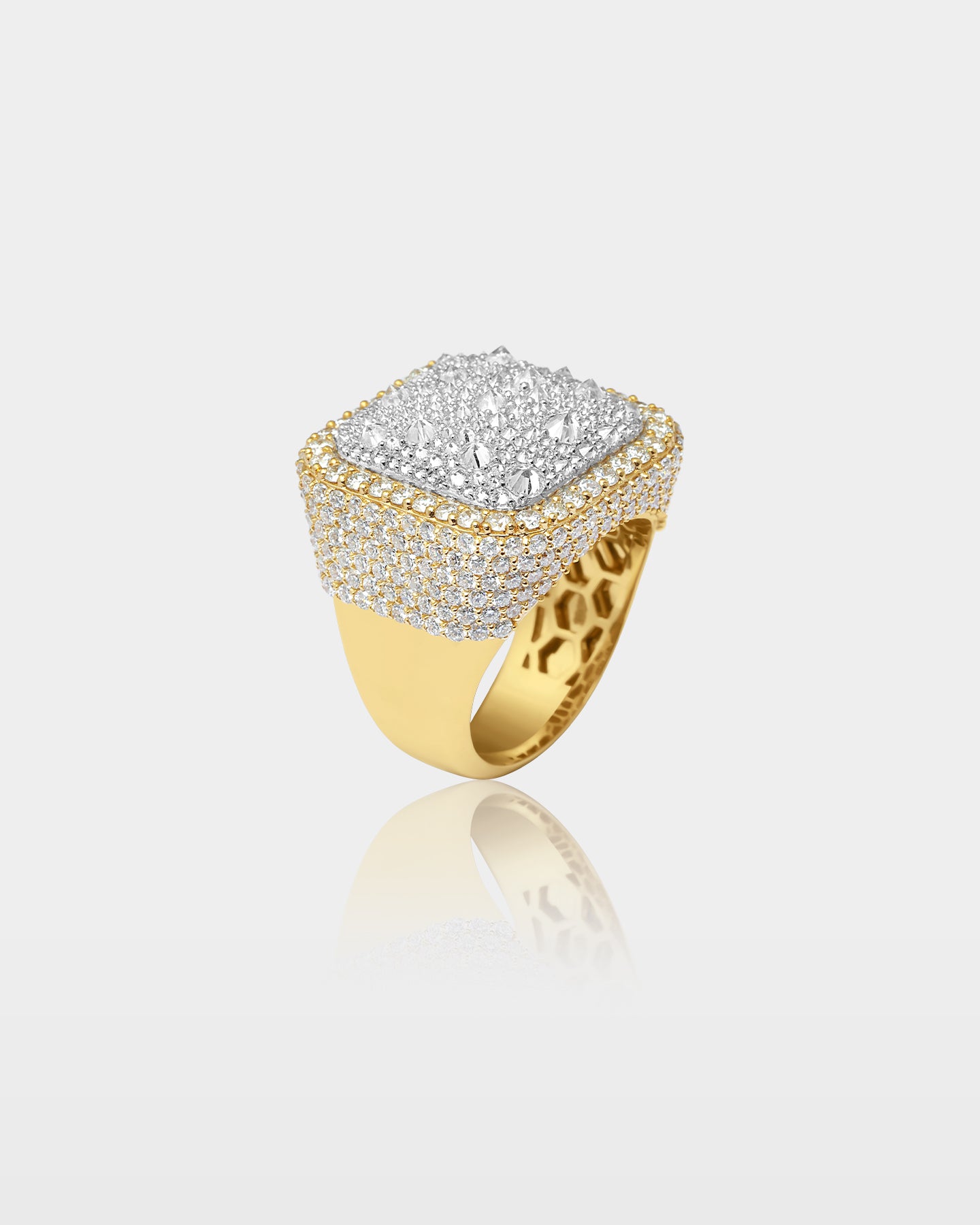 Iced Out White and Yellow Gold Square Diamond Ring | The Ice Champ Dallas, TX