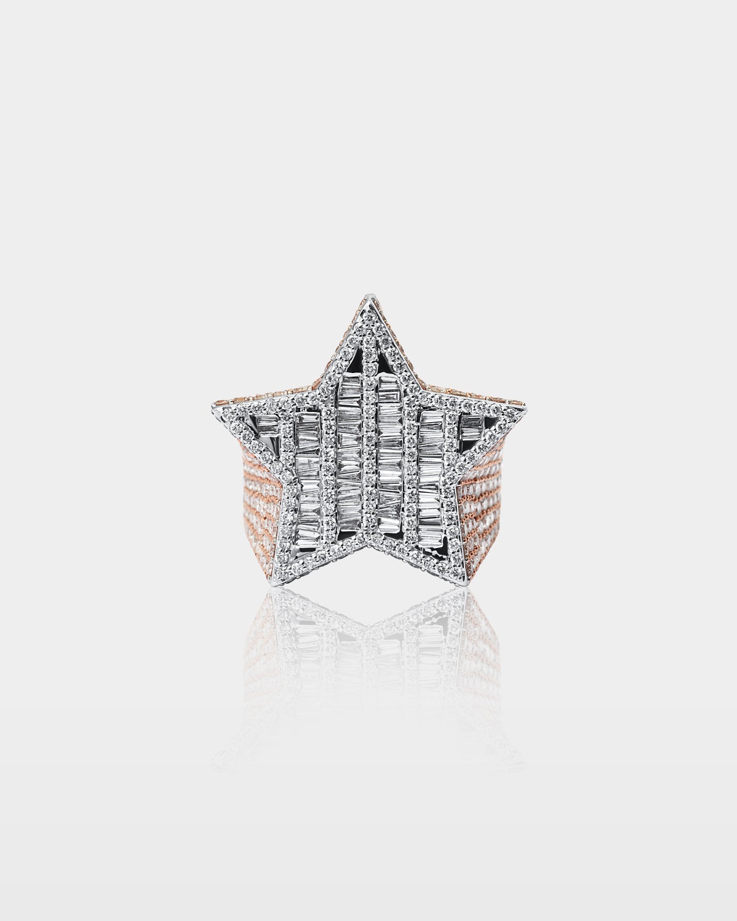 White and Rose Gold Star Pavé Diamond Statement Ring | The Ice Champ Dallas, Texas