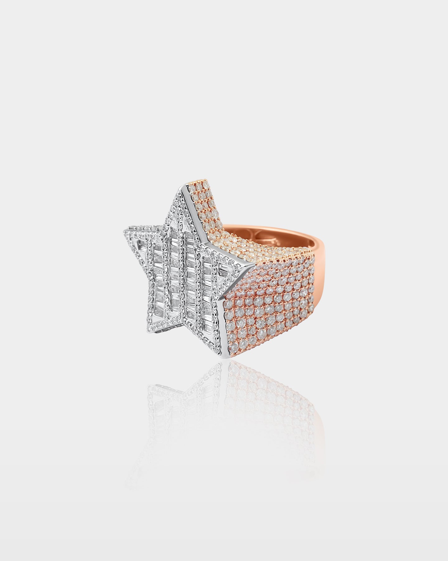 White and Rose Gold Star Pavé Diamond Statement Ring | The Ice Champ Dallas, Texas