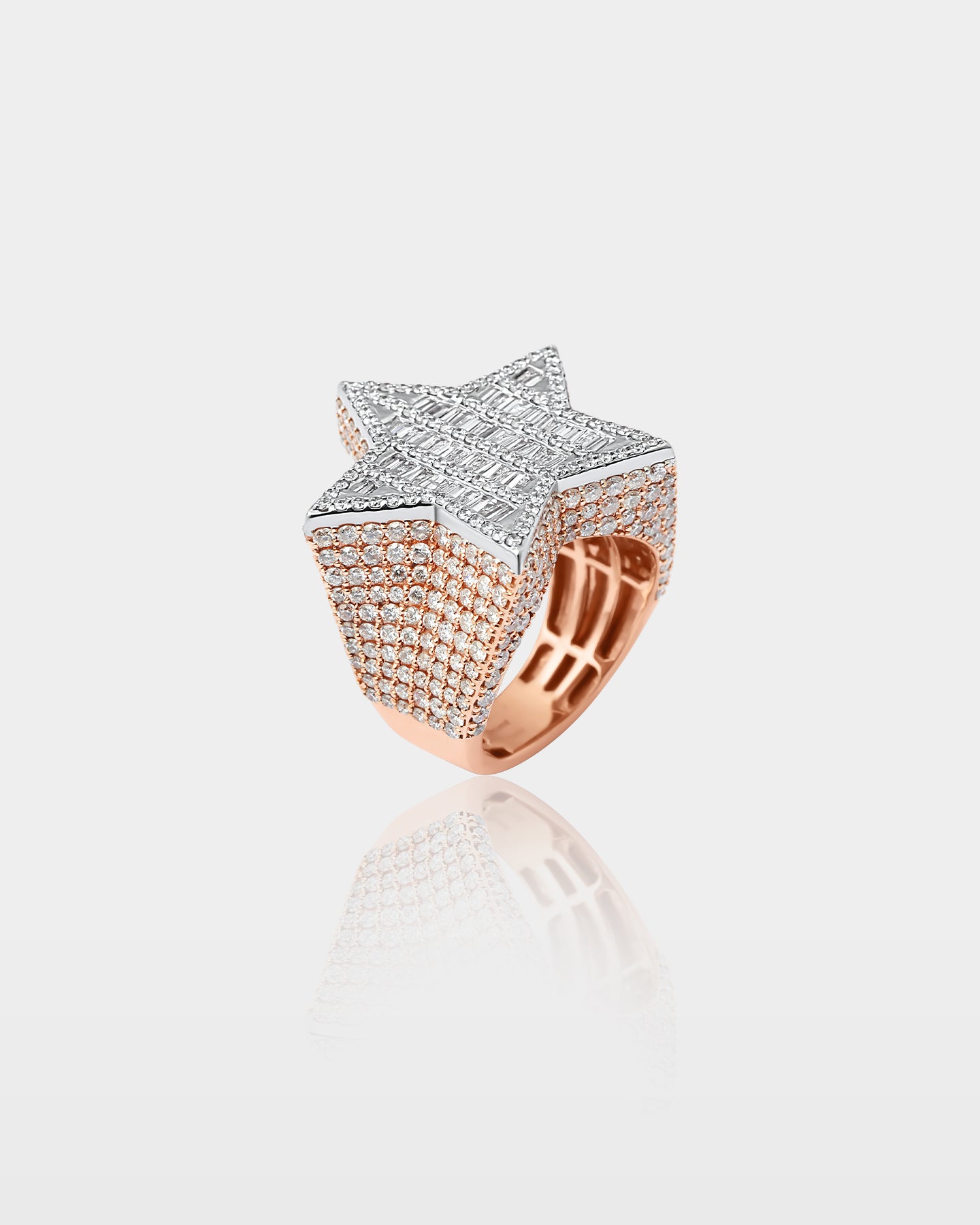 White and Rose Gold Star Pavé Diamond Statement Ring | The Ice Champ Dallas, Texas