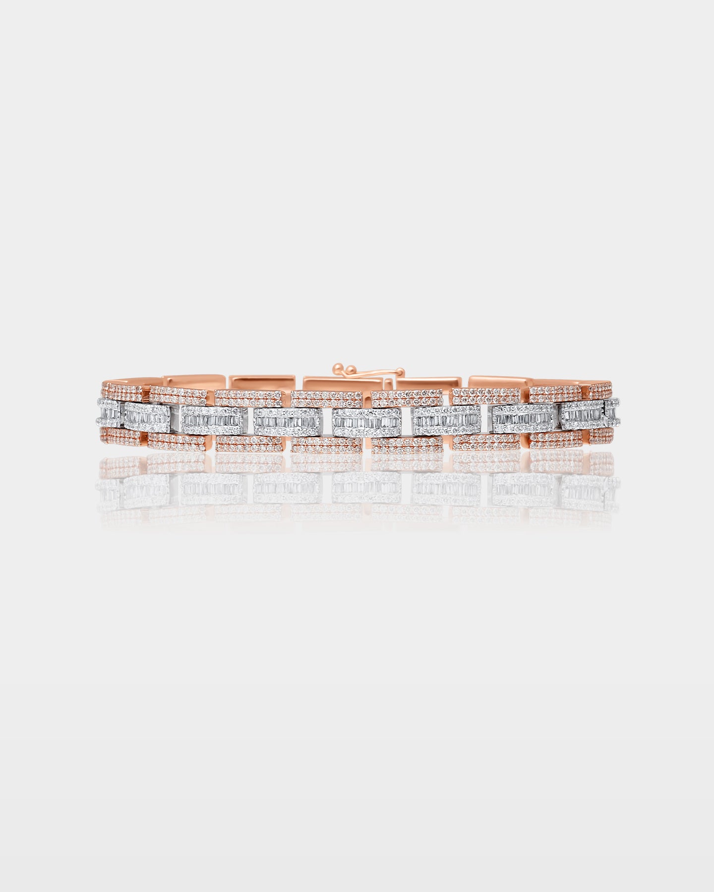 Rose and White Gold Triple Row Bar Link Diamond Bracelet | The Ice Champ Grapevine, TX