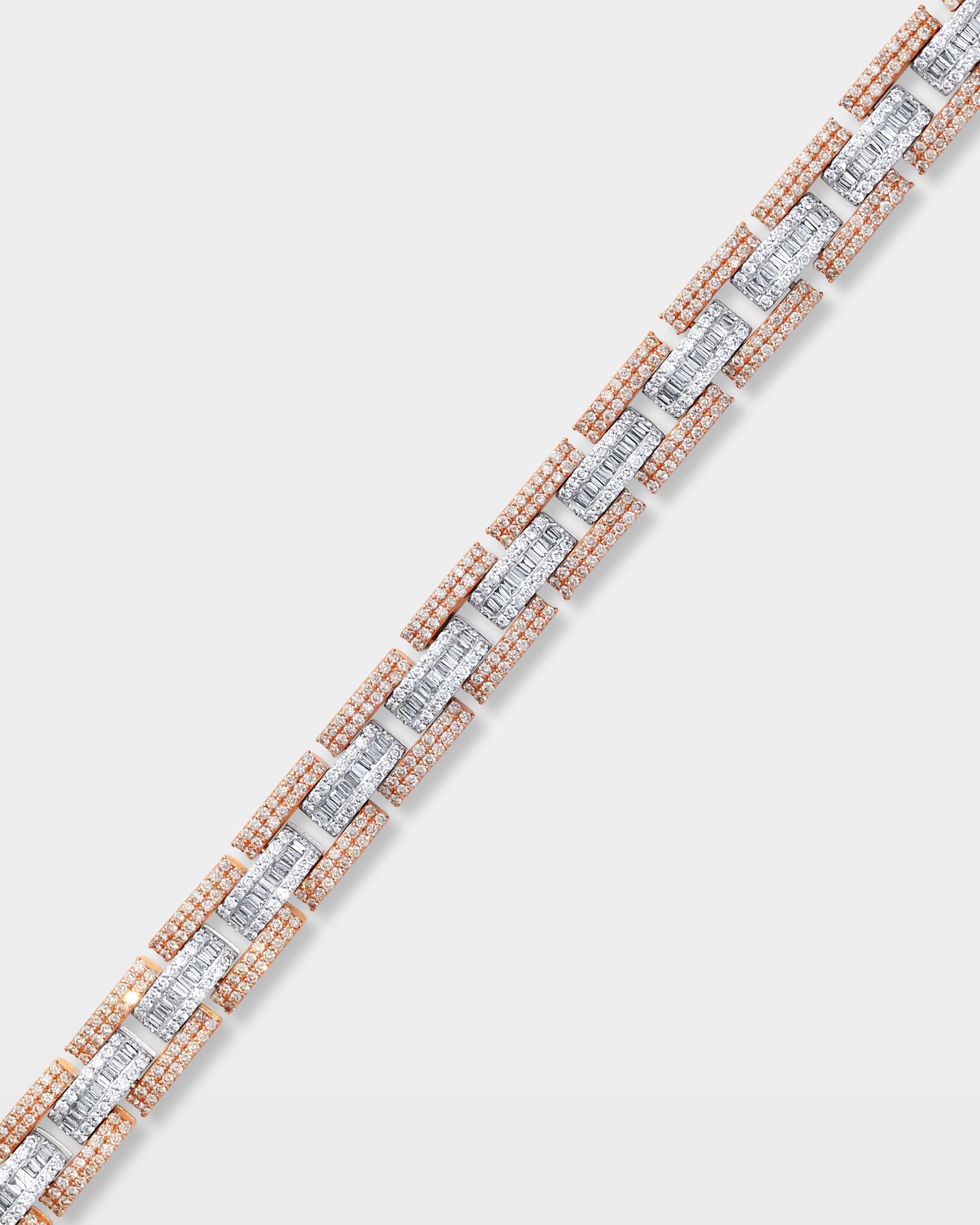 Rose and White Gold Triple Row Bar Link Diamond Bracelet | The Ice Champ Grapevine, TX