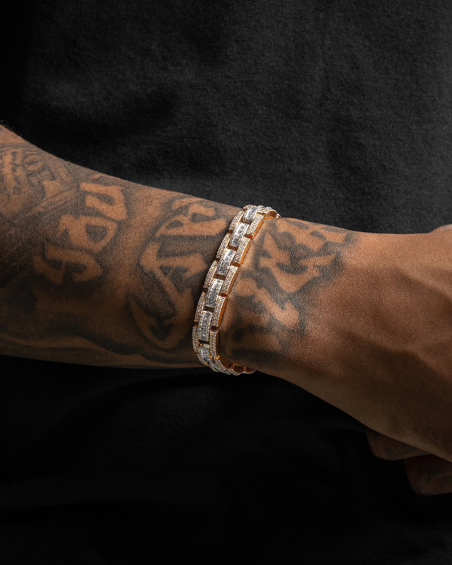 Rose and White Gold Triple Row Bar Link Diamond Bracelet | The Ice Champ