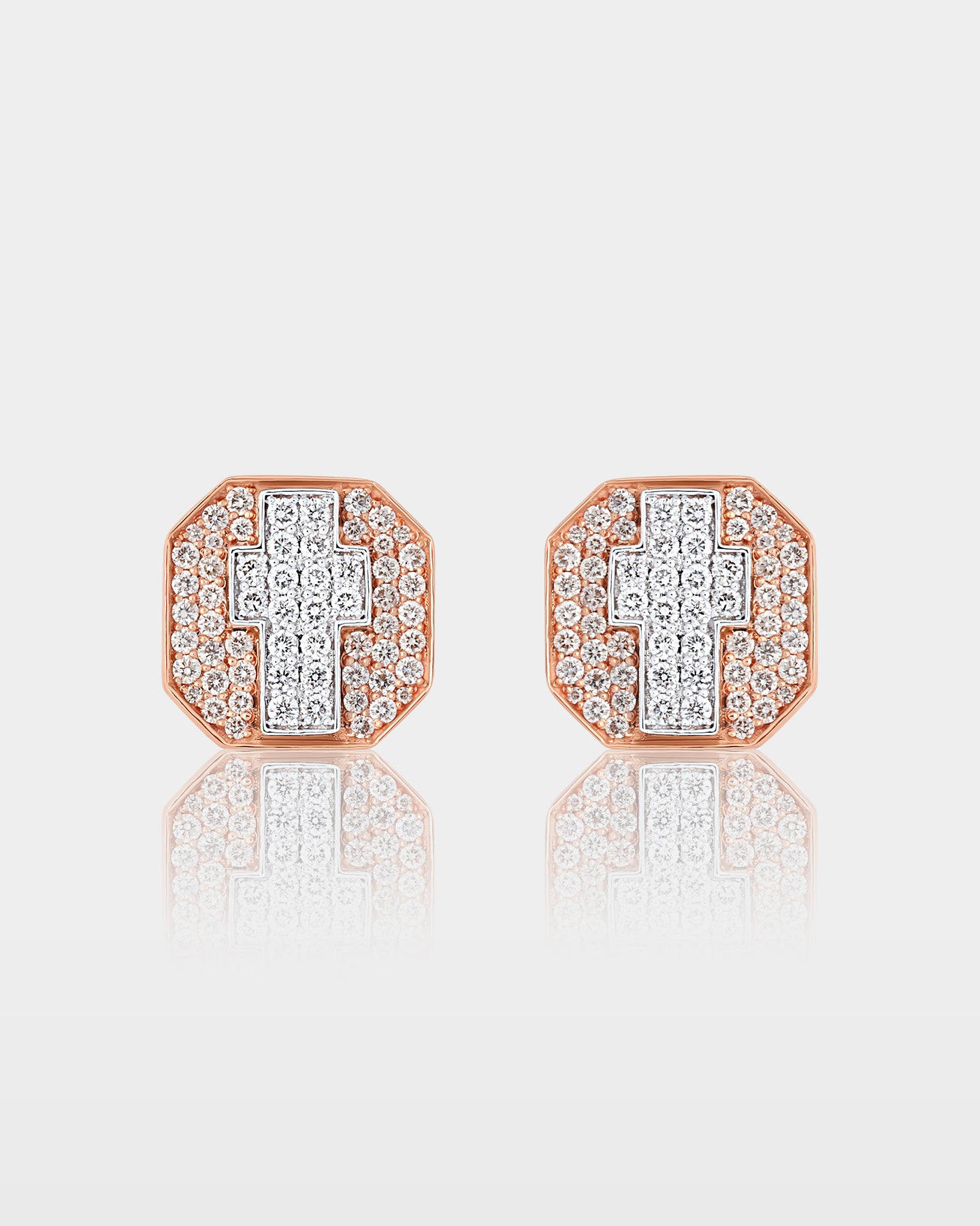 Two Tone Cross Cluster Diamond Studs | The Ice Champ Dallas, TX