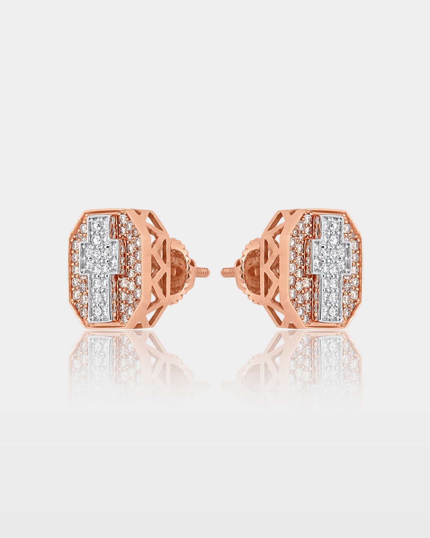 Two Tone Cross Cluster Diamond Studs | The Ice Champ Dallas, TX