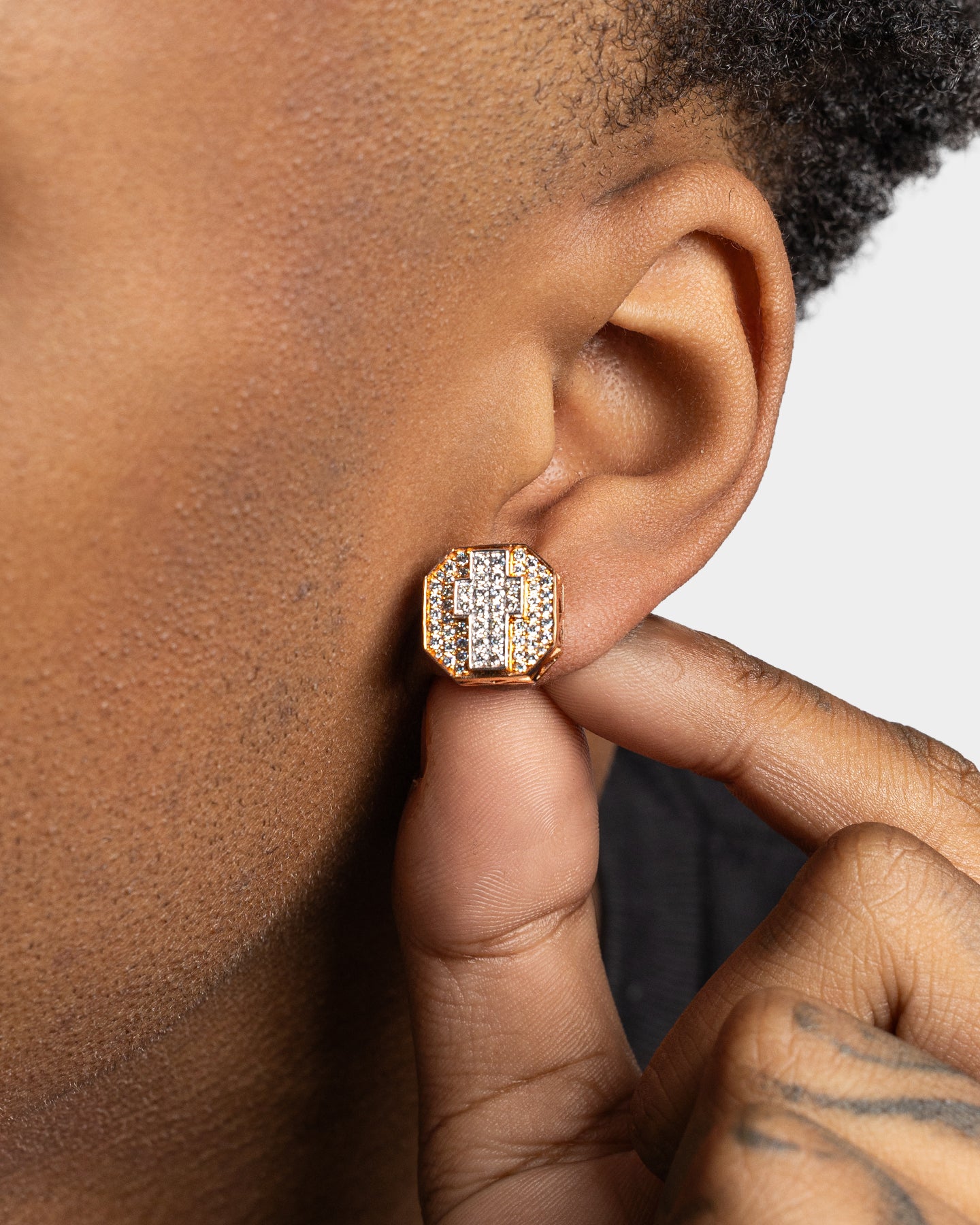 Two Tone Cross Cluster Diamond Studs | The Ice Champ