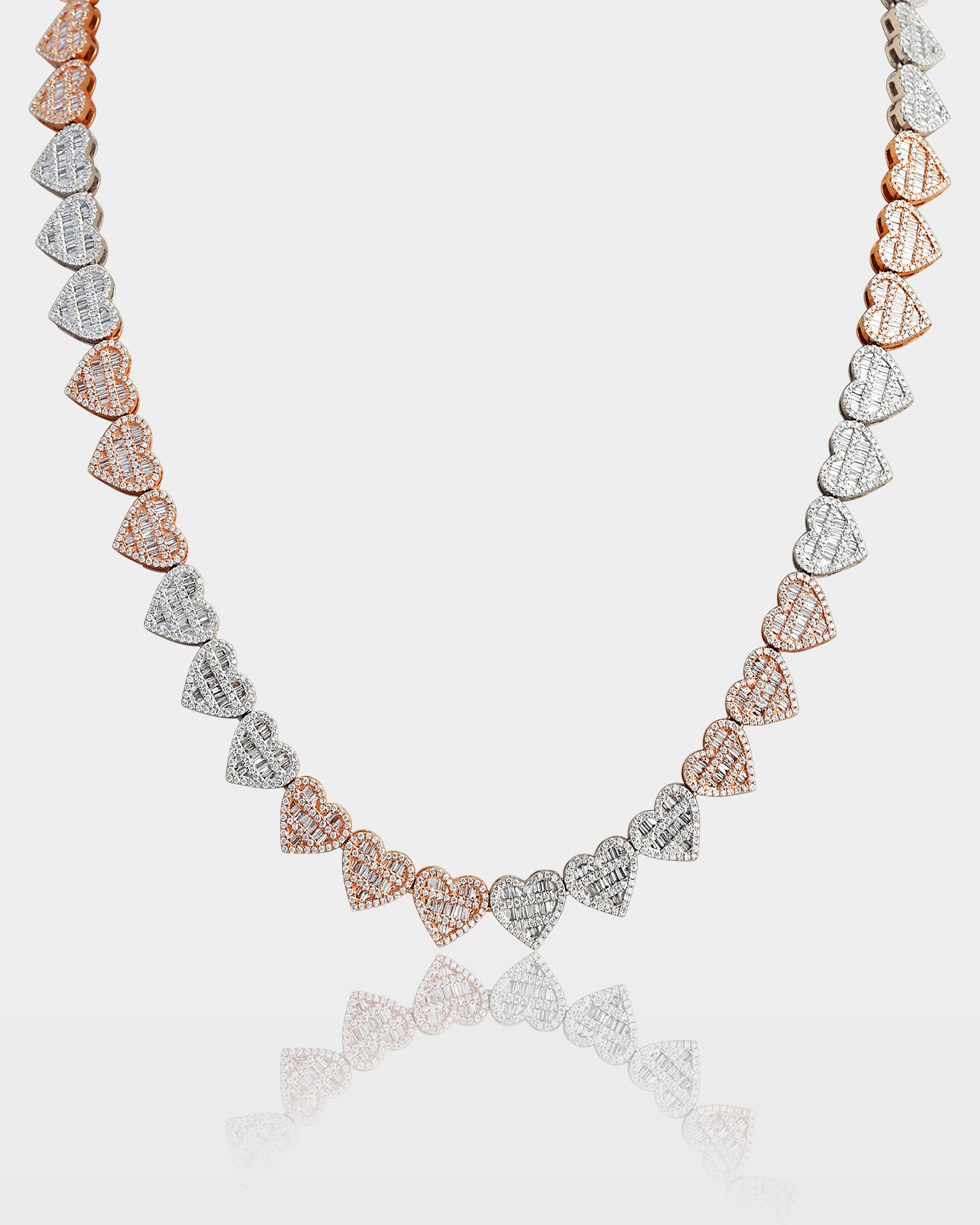 10k Rose and White Gold Heart Diamond Tennis Necklace | The Ice Champ DFW