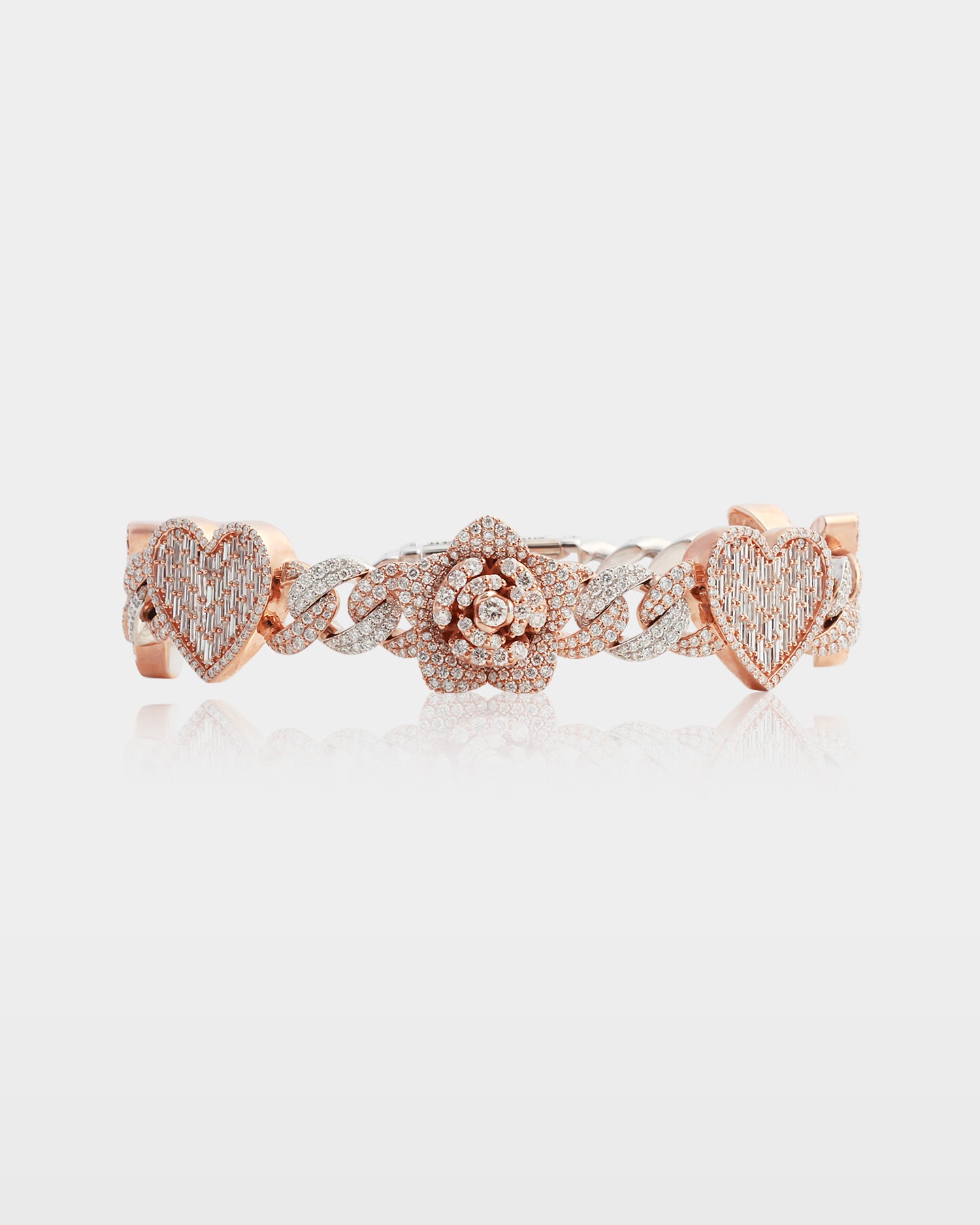 Two Tone Rose Butterfly Heart Diamond Bracelet | The Ice Champ Dallas