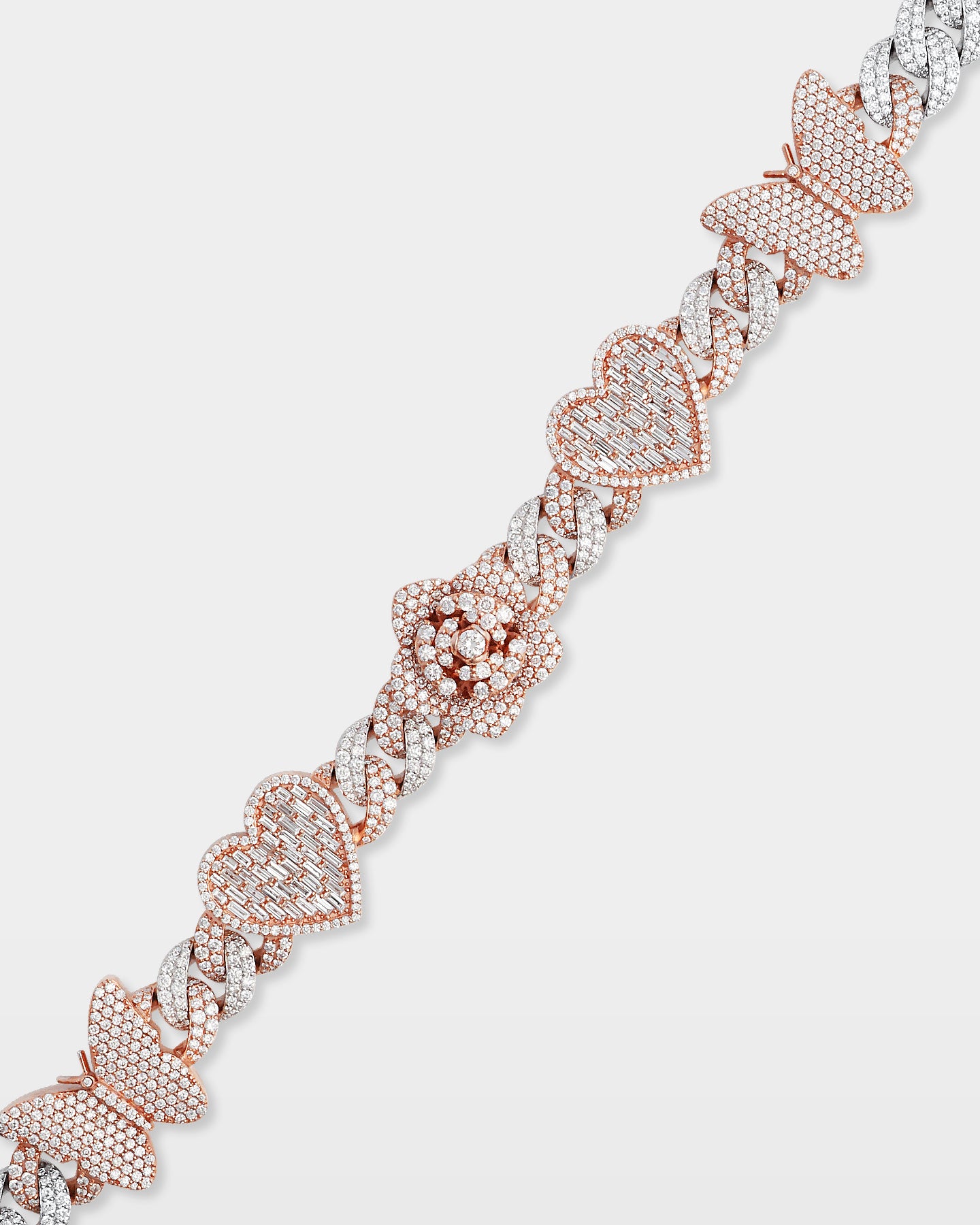 Two Tone Rose Butterfly Heart Diamond Bracelet | The Ice Champ Dallas