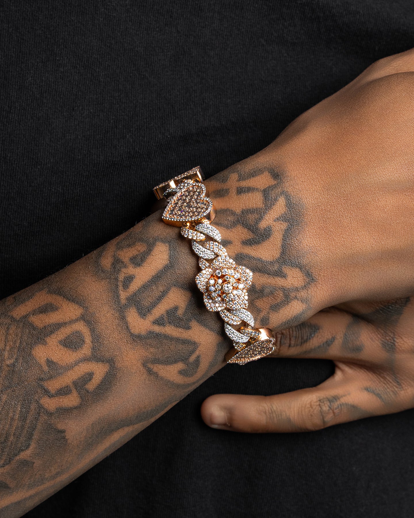 Two Tone Rose Butterfly Heart Diamond Bracelet | The Ice Champ Dallas