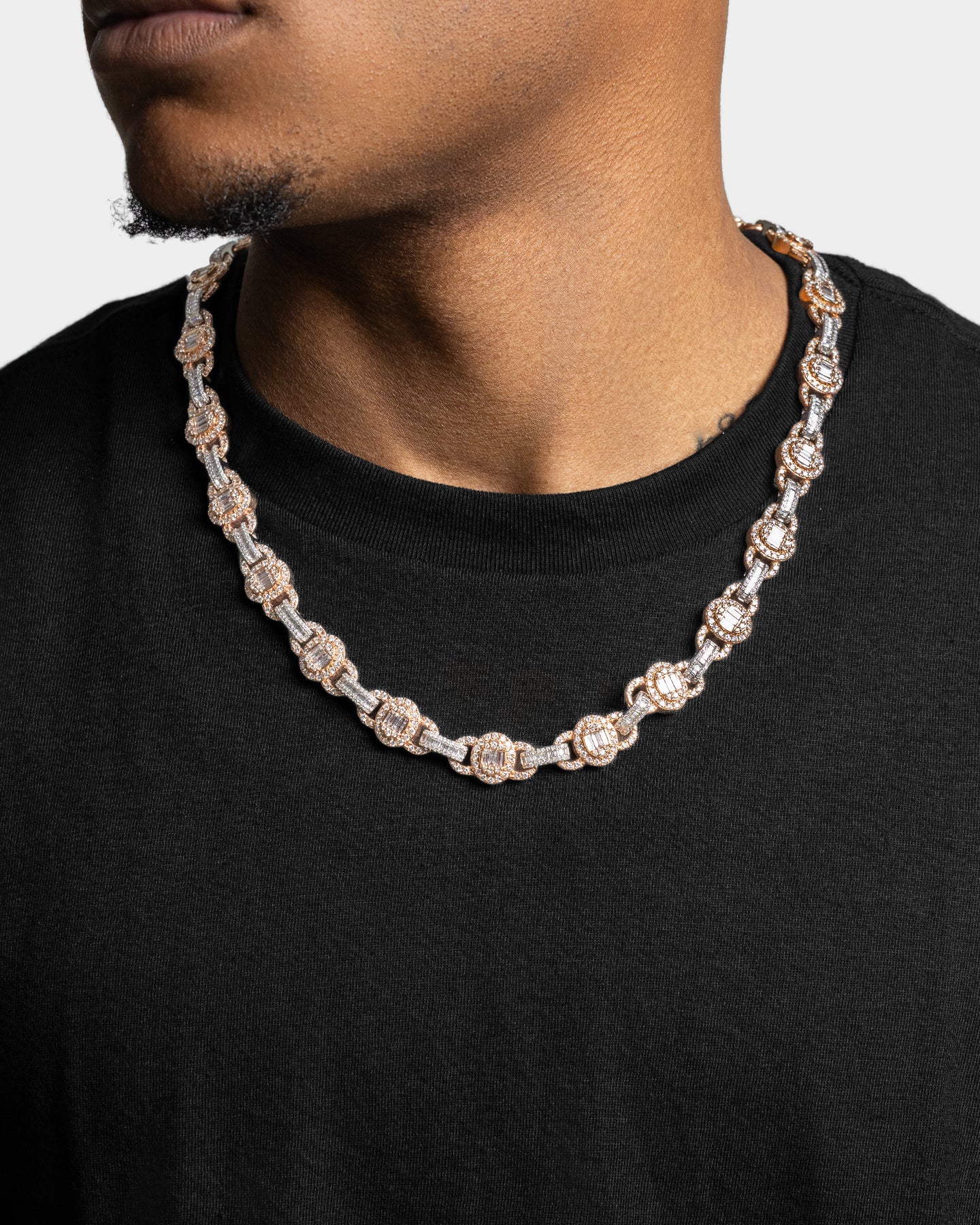White and Rose Gold Oval Link Diamond Chain | The Ice Champ