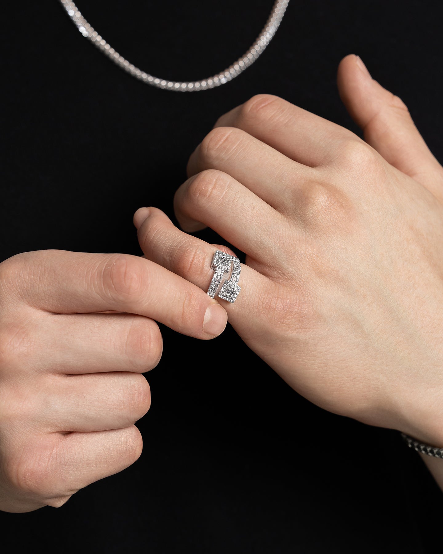 White Gold Double-Square Diamond Wrap Ring | The Ice Champ Dallas, Texas