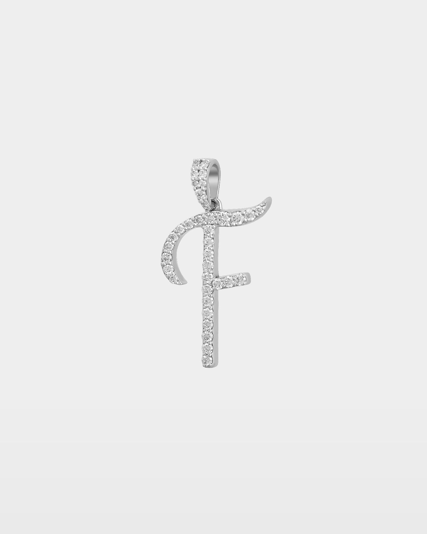 White Gold "F" Diamond Letter Pendant | The Ice Champ Grapevine TX