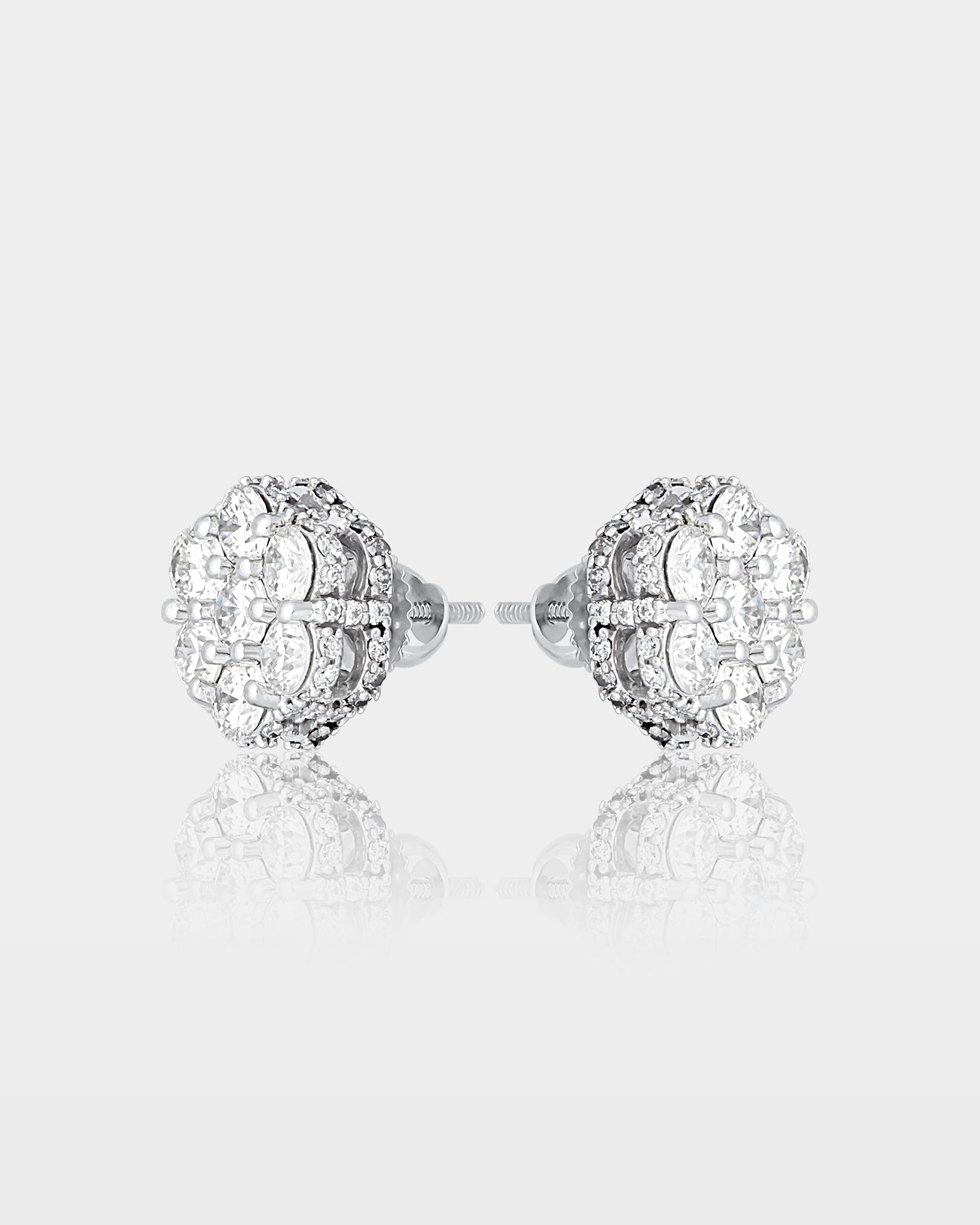 White Gold Floral Cluster Diamond Studs | The Ice Champ Grapevine, TX