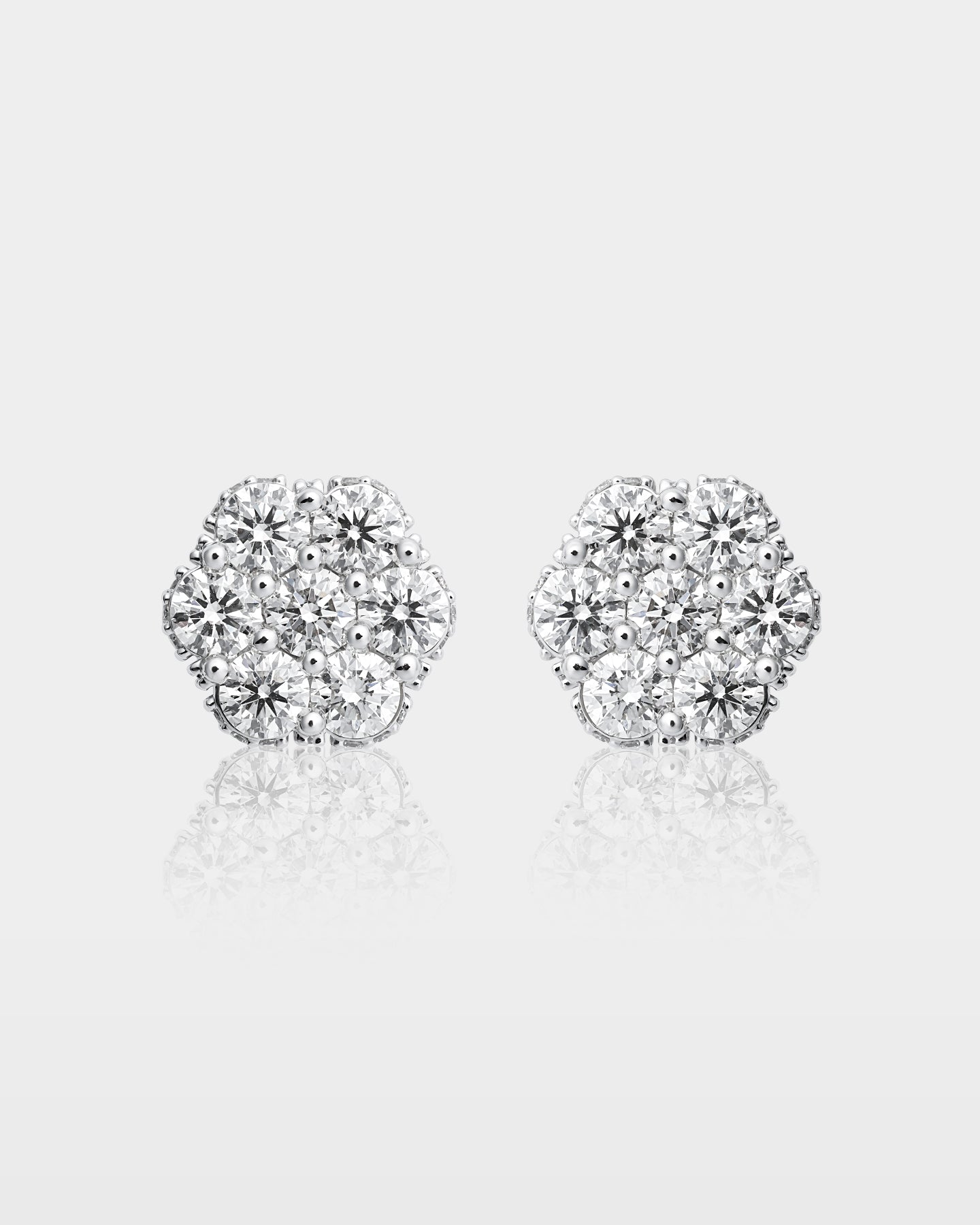 White Gold Floral Round Diamond Studs | The Ice Champ Dallas, Texas