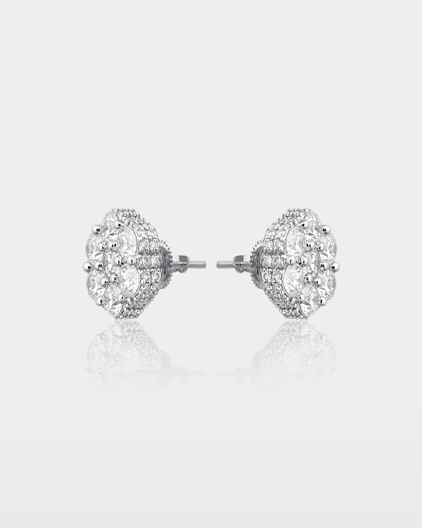 White Gold Floral Round Diamond Studs | The Ice Champ Dallas, Texas