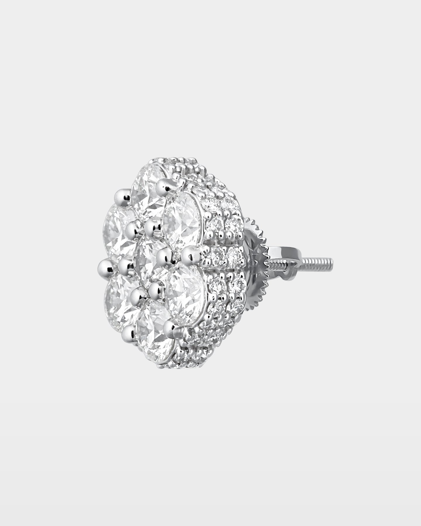 White Gold Floral Round Diamond Studs | The Ice Champ Dallas, Texas