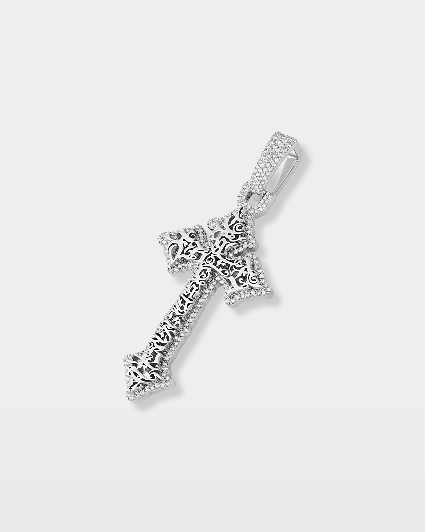 White Gold Gothic Cross Diamond Pendant | The Ice Champ Grapevine
