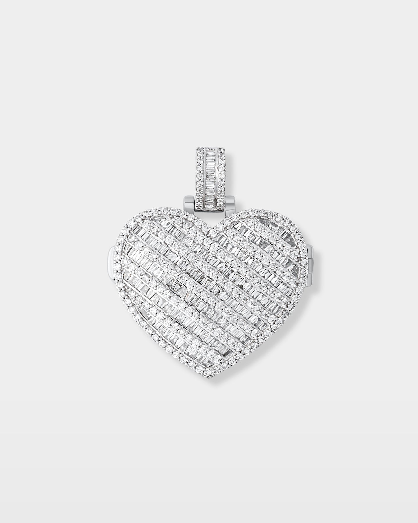 White Gold Heart Locket Baguette Diamond Pendant | The Ice Champ Dallas