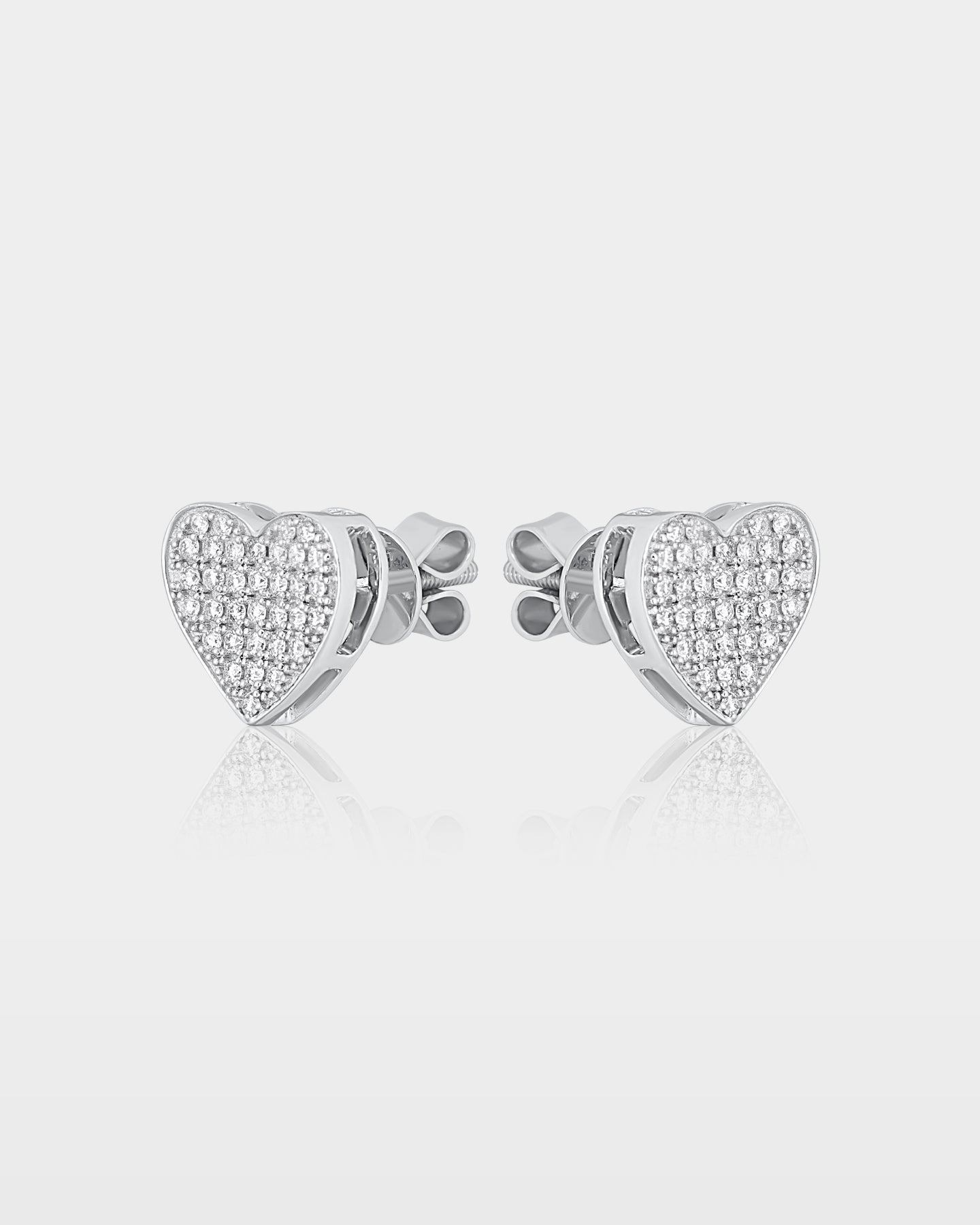 White Gold Pavé Diamond Heart Stud Earrings | The Ice Champ Jewelry