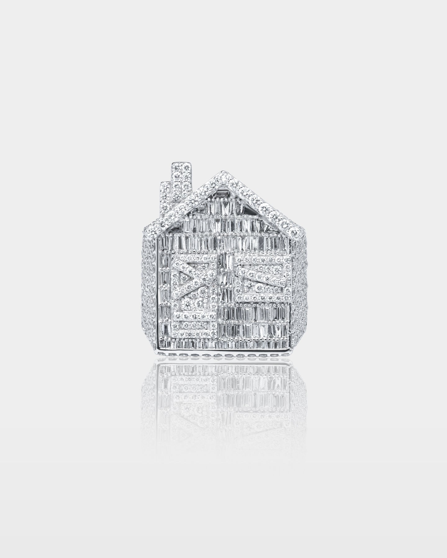 White Gold House-Motif Pavé Diamond Ring | The Ice Champ Dallas, TX