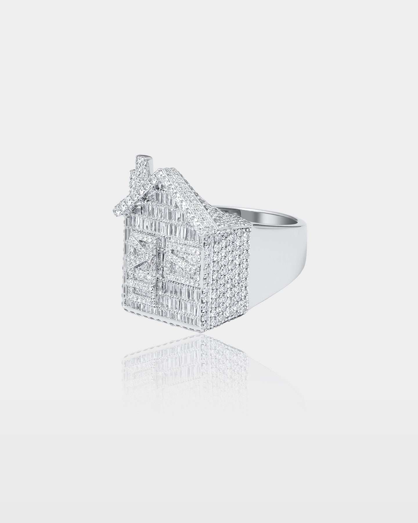 White Gold House-Motif Pavé Diamond Ring | The Ice Champ Dallas, TX