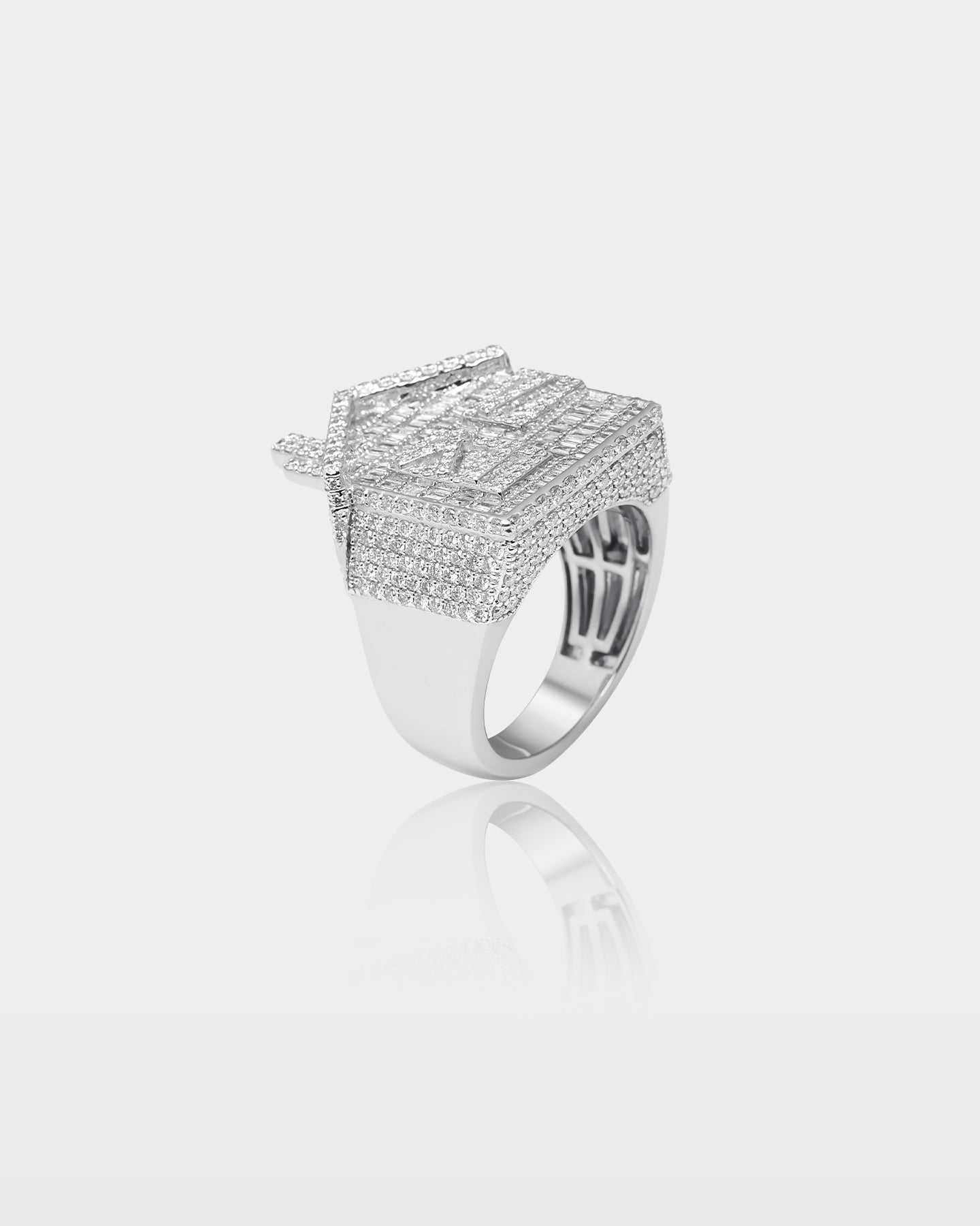 White Gold House-Motif Pavé Diamond Ring | The Ice Champ Dallas, TX