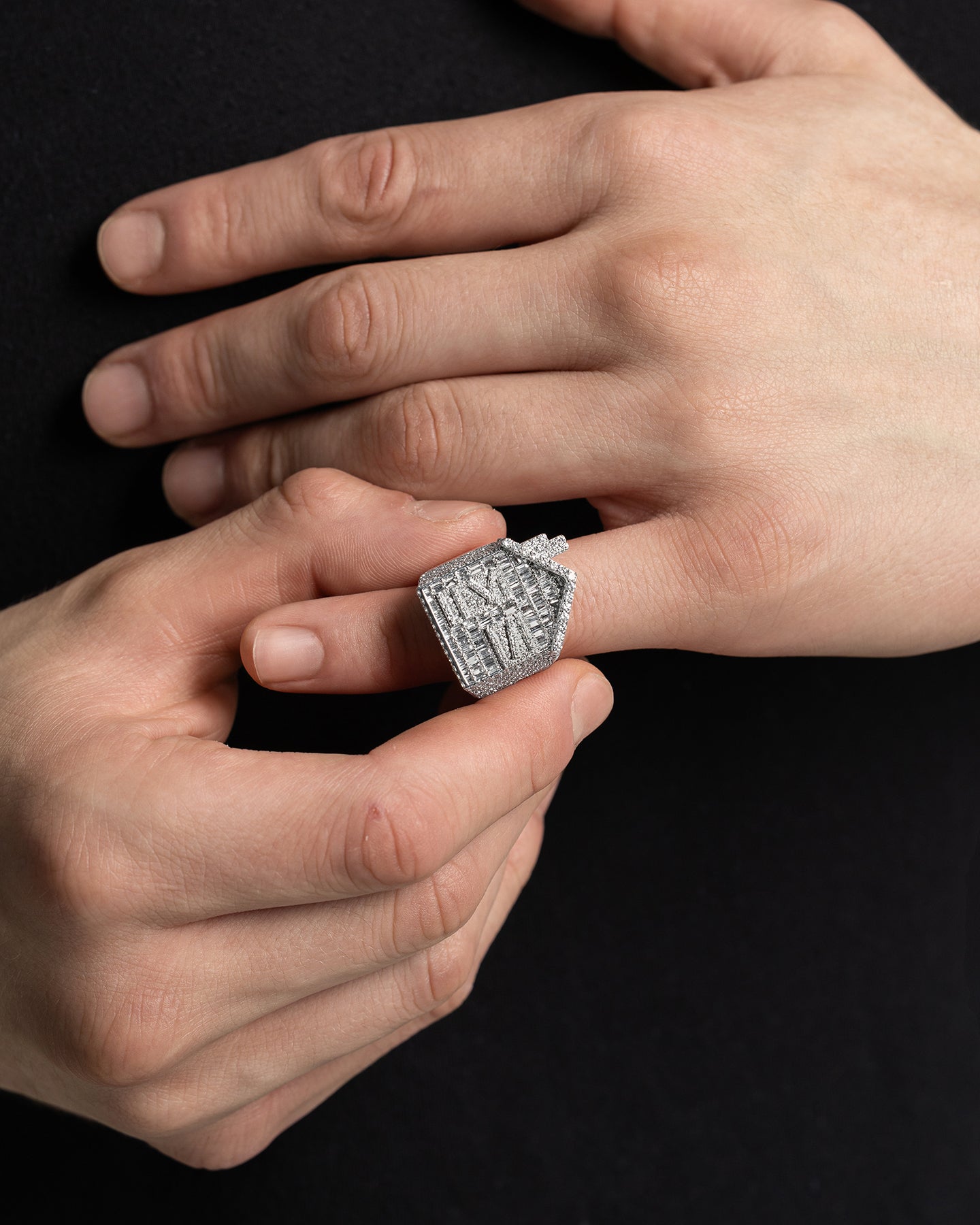 White Gold House-Motif Pavé Diamond Ring | The Ice Champ Dallas, TX