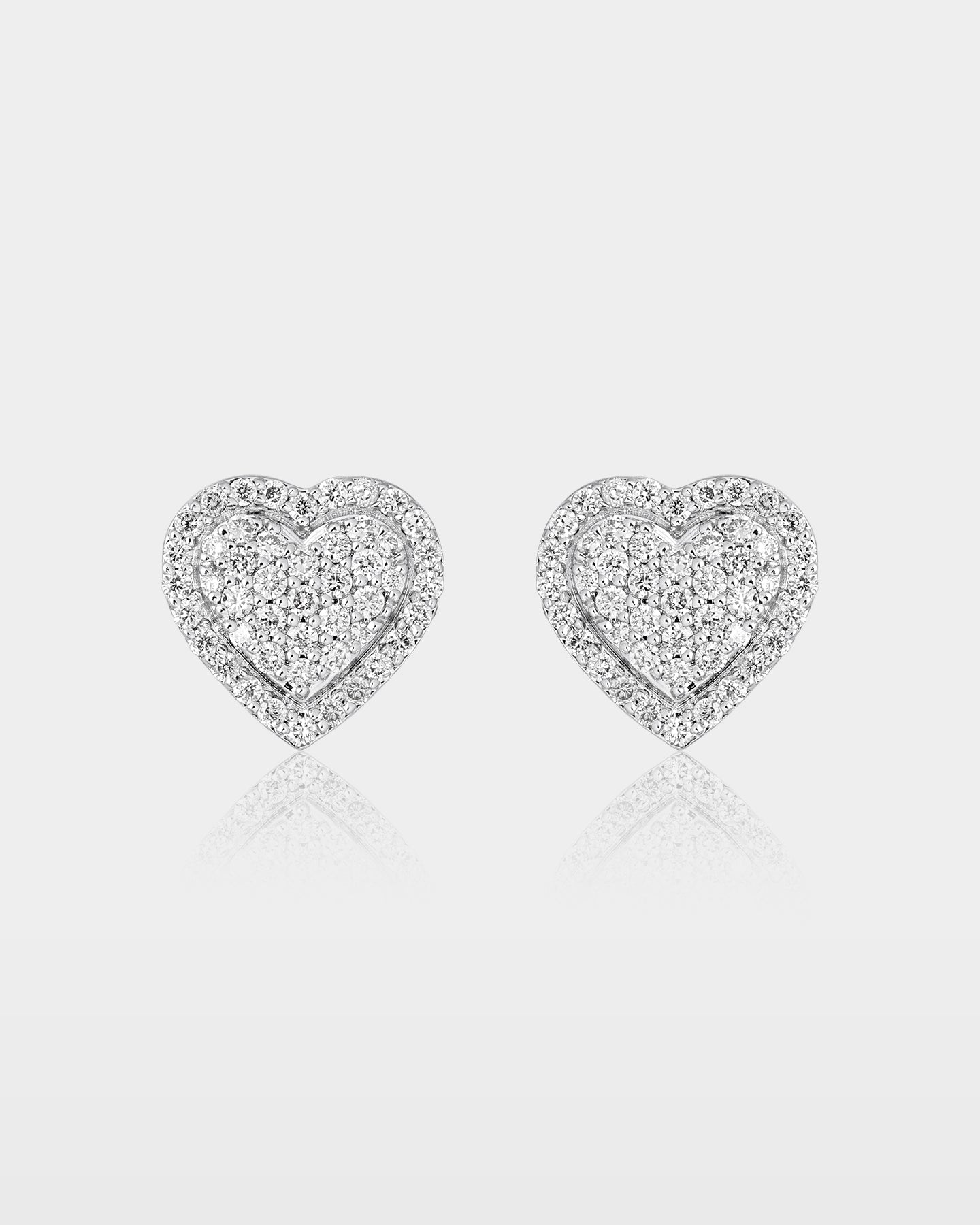 White Gold Layered Heart Diamond Studs | The Ice Champ Jewelry