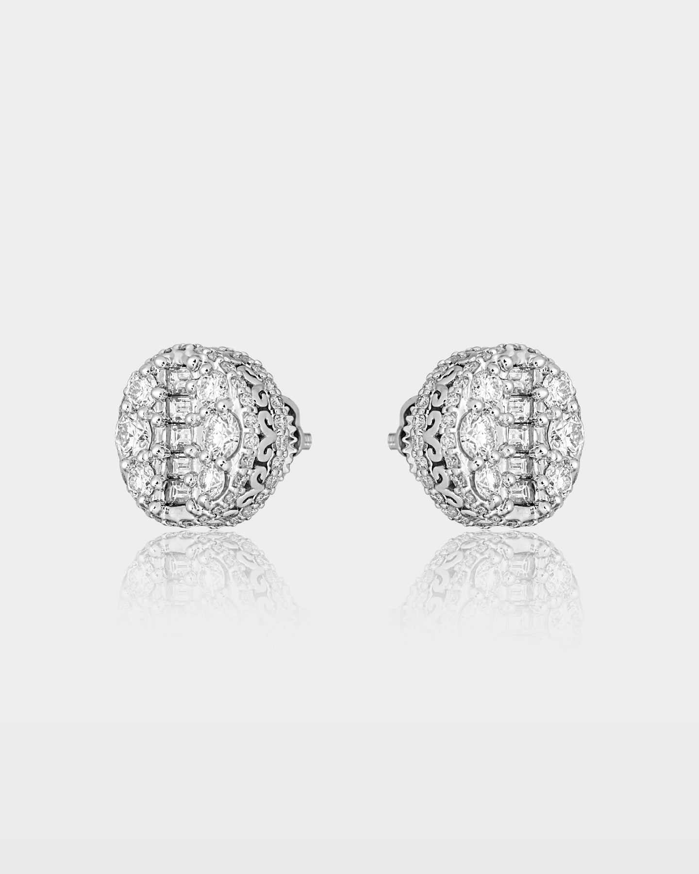 White Gold Ornate Cluster Diamond Studs | The Ice Champ Dallas, TX