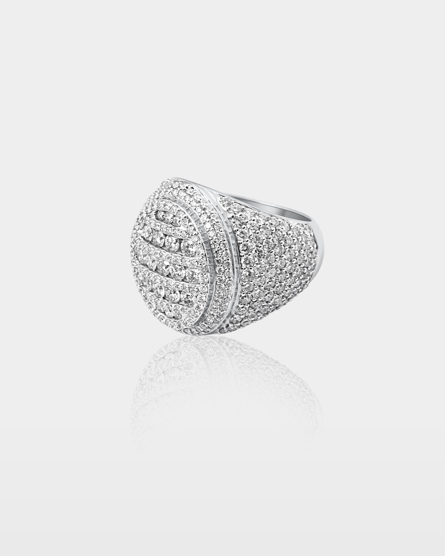 White Gold Oval Pavé Diamond Dome Ring | The Ice Champ Dallas, Texas