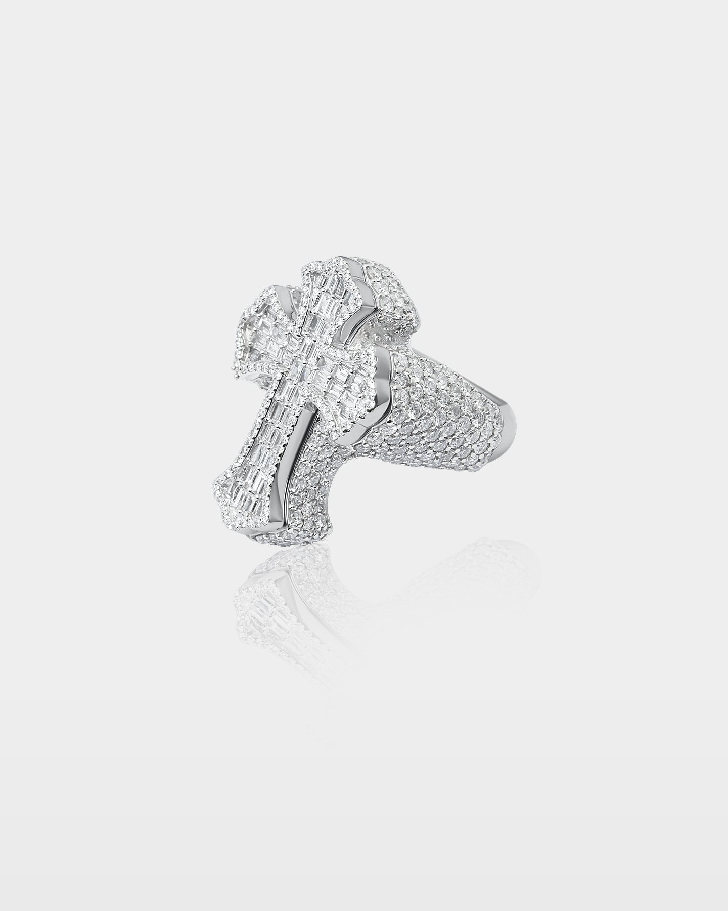 White Gold Pavé Natural Diamond Cross Statement Ring | The Ice Champ Dallas, Texas