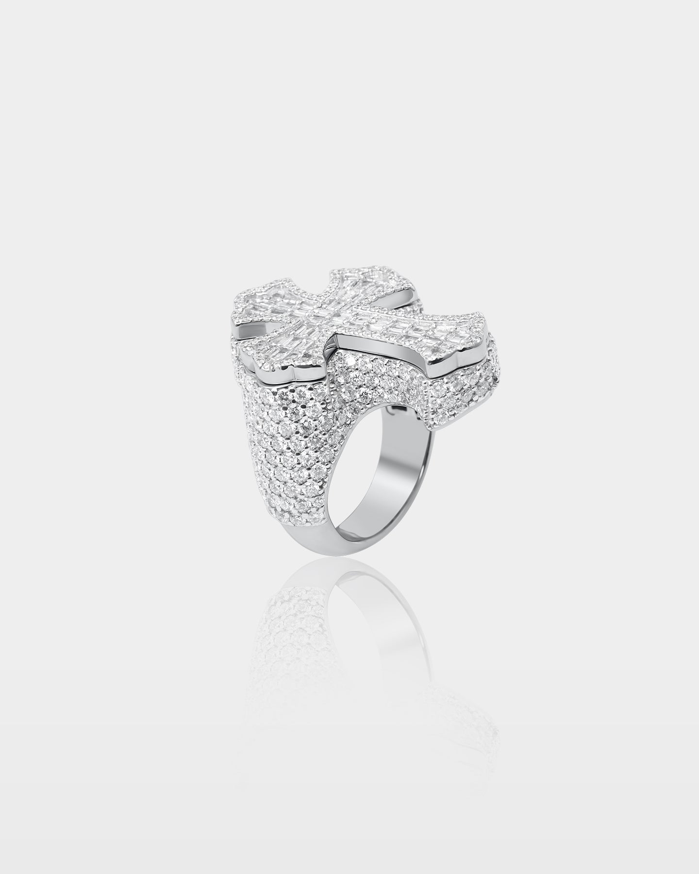 White Gold Pavé Natural Diamond Cross Statement Ring | The Ice Champ Dallas, Texas