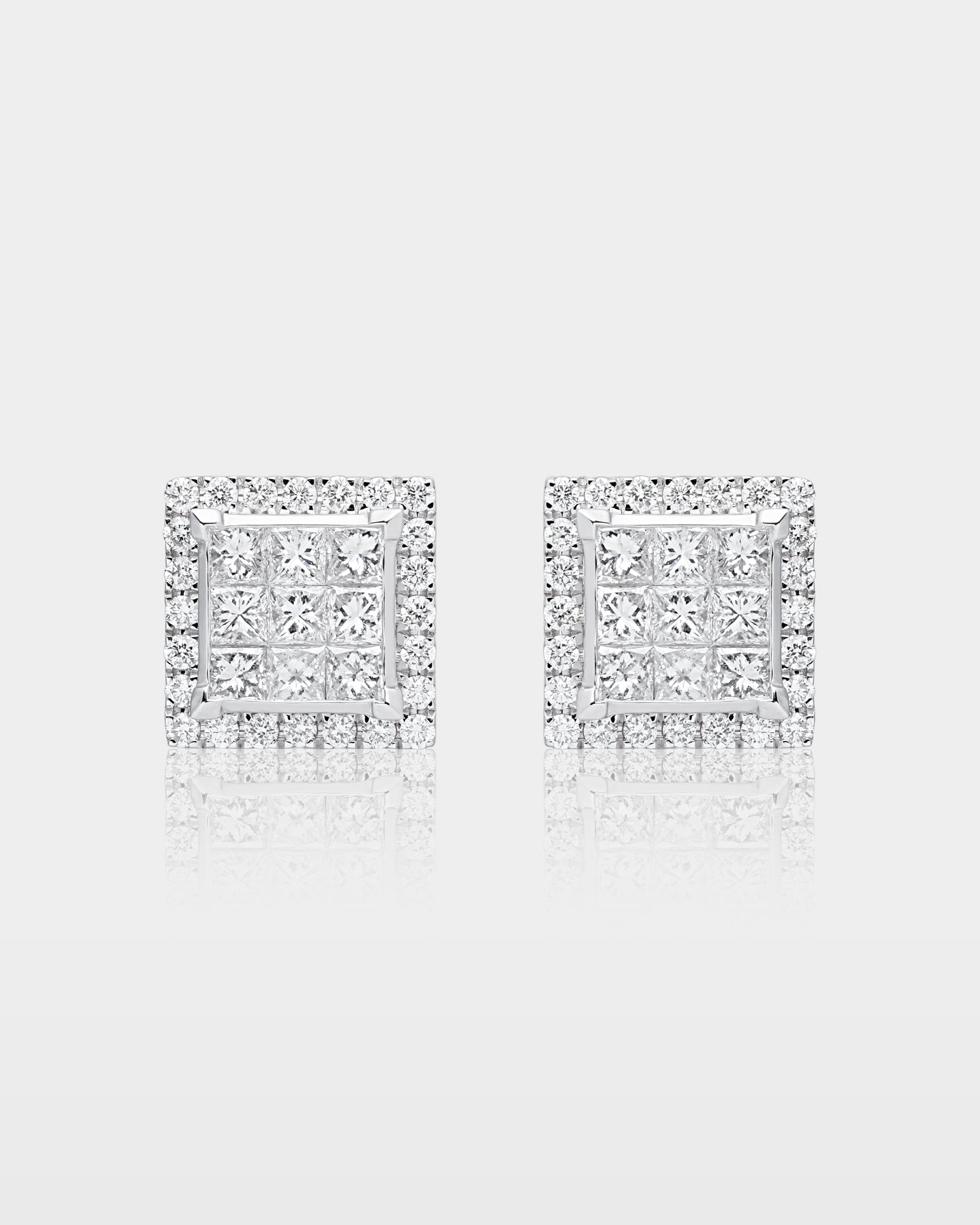 White Gold Princess Cut Square Diamond Studs | The Ice Champ Dallas TX