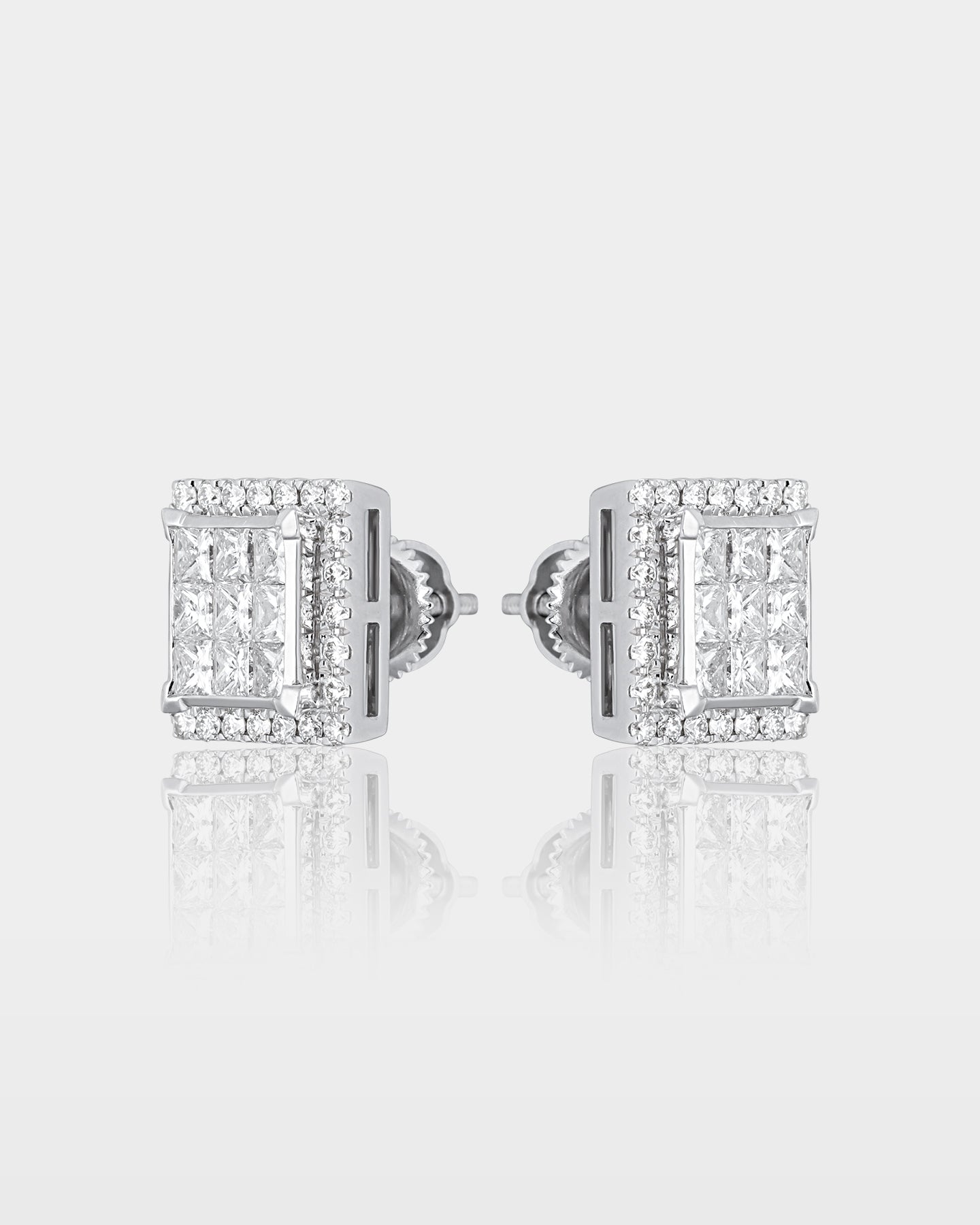 White Gold Princess Cut Square Diamond Studs | The Ice Champ Dallas TX